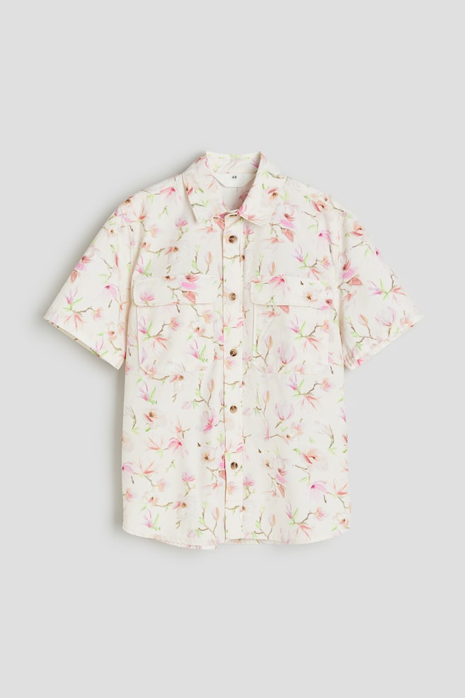 Chemise à manches courtes en coton - Écru/fleuri - 2