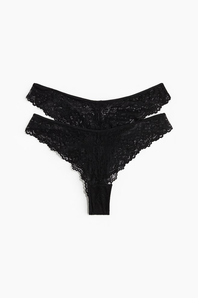 2-pack Lace Brazilian Briefs - Black/Light blue/Powder pink/Gray-green - 1