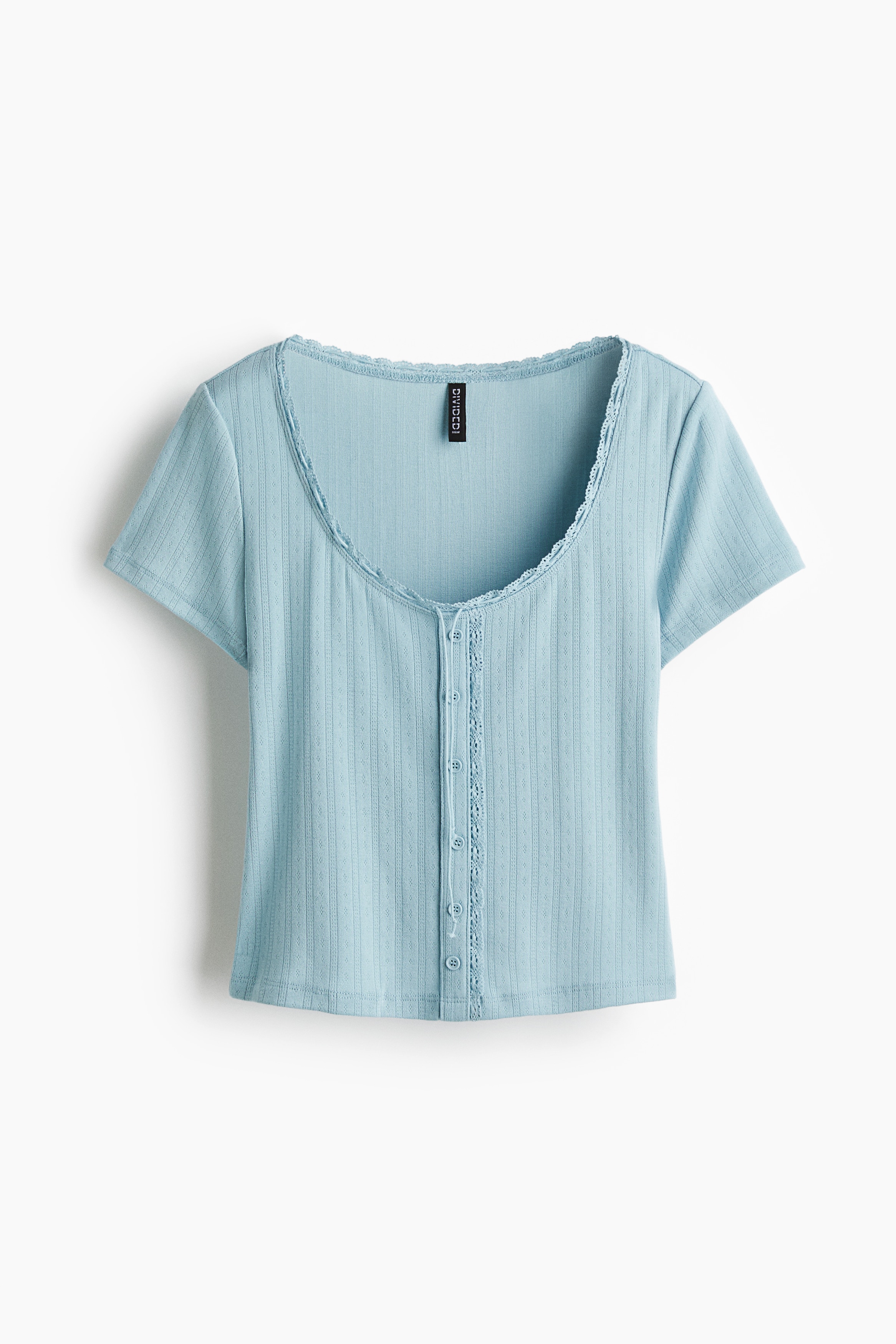 Lace Trim Top - Turquoise/Dark grey/Cream