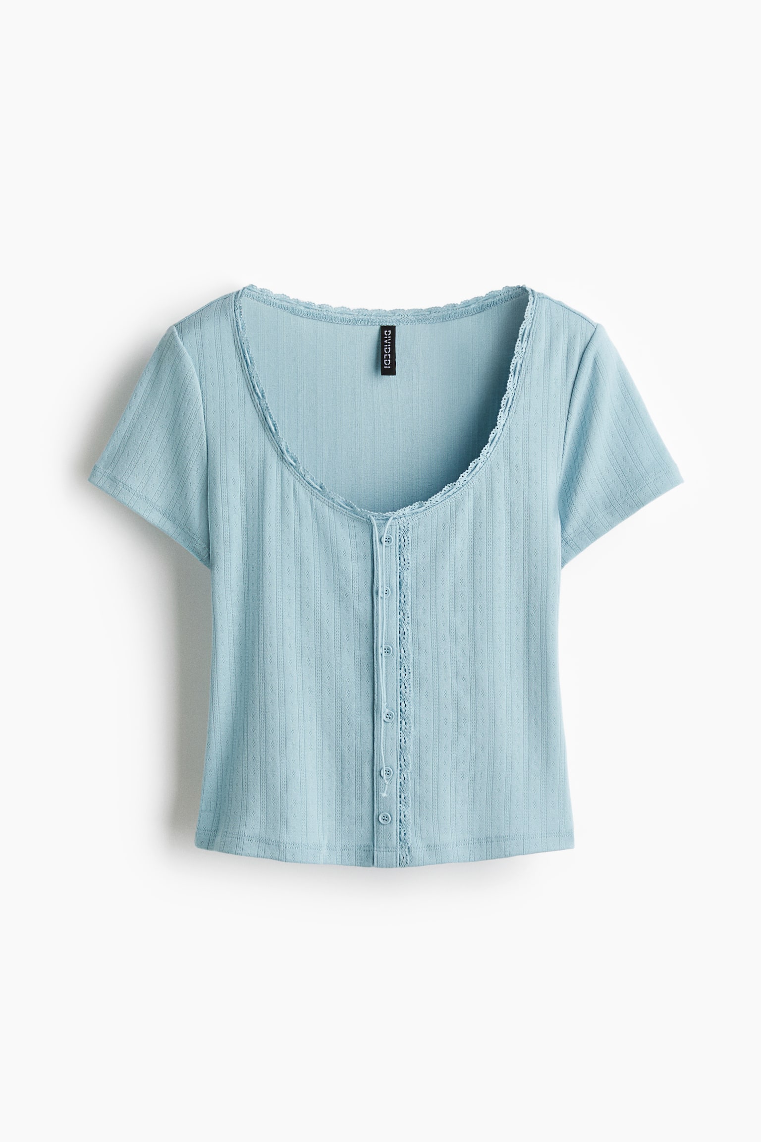 Lace-trimmed top - Turquoise/Cream/Dark grey - 1