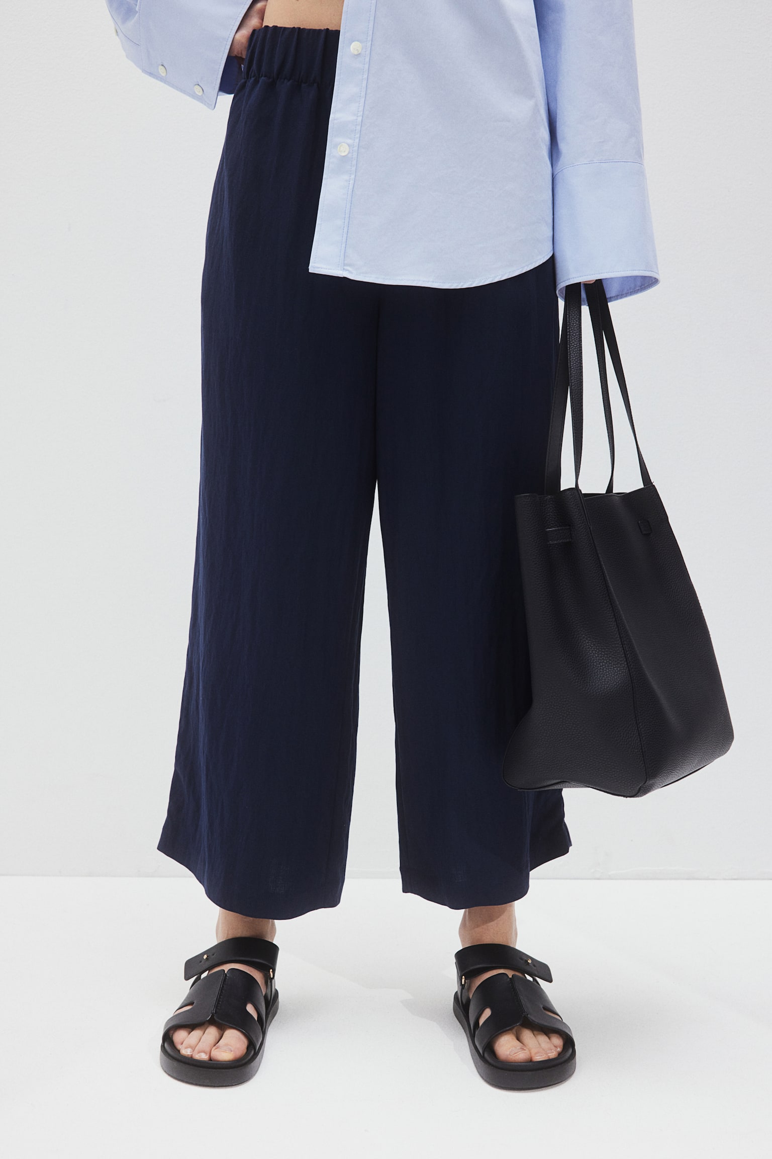 Pull On Culottes - Navy blue/Black/Dark khaki green/Dark beige/White/White/Pinstripe/Light beige - 5