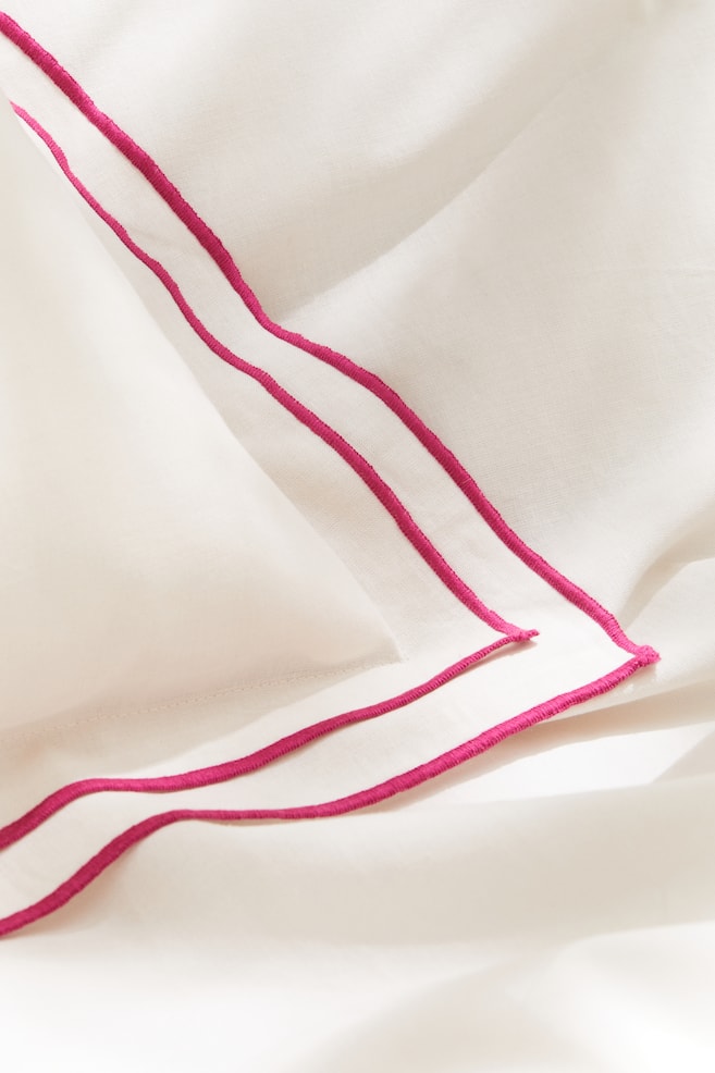 Enkelt sengesæt i bomuld - Hvid/Varm rosa - 3