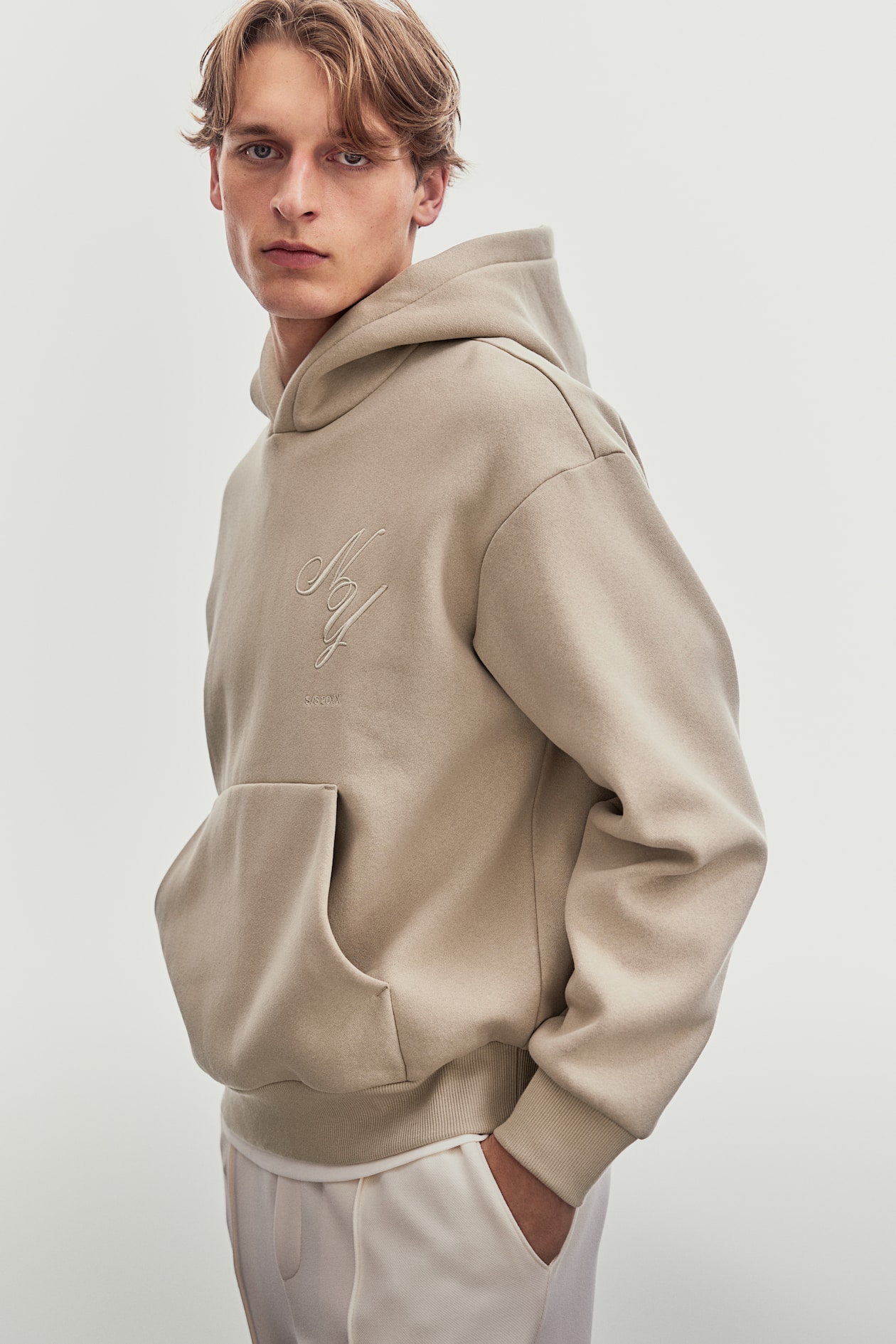 Loose-Fit Printed Hoodie Beige Men H&M US