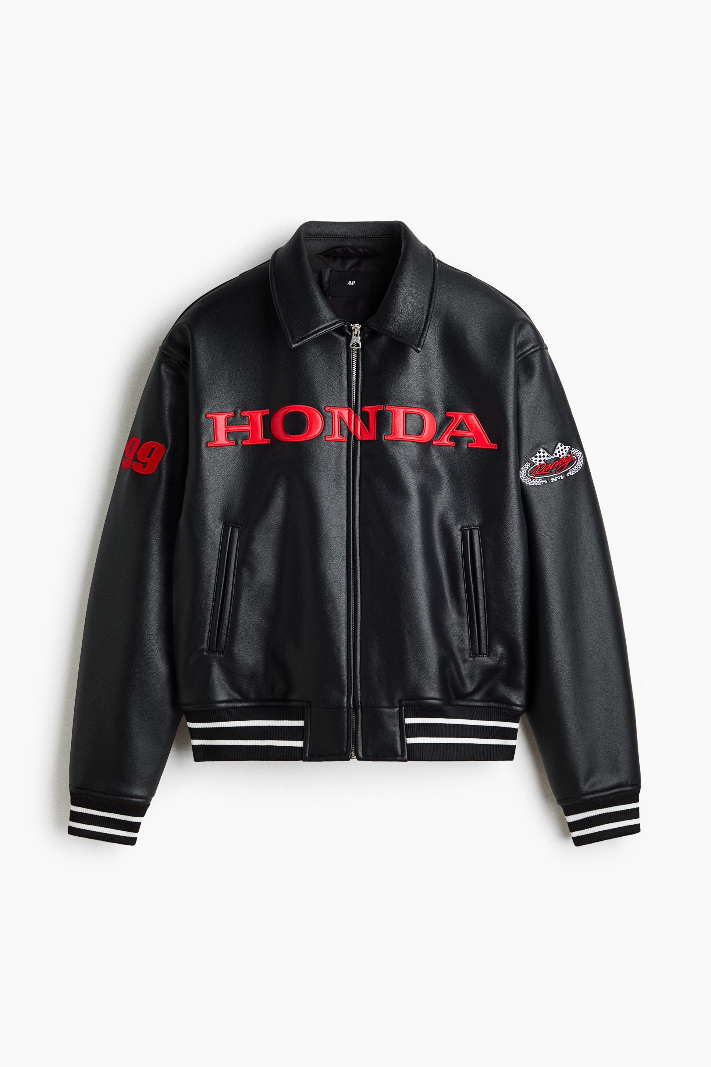 Motif-Detail Baseball Jacket - Black/Honda
