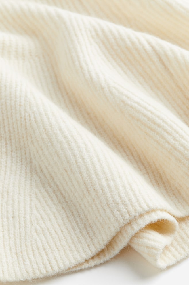 Pullover in maglia a costine con peplum - Crema/Nero - 5