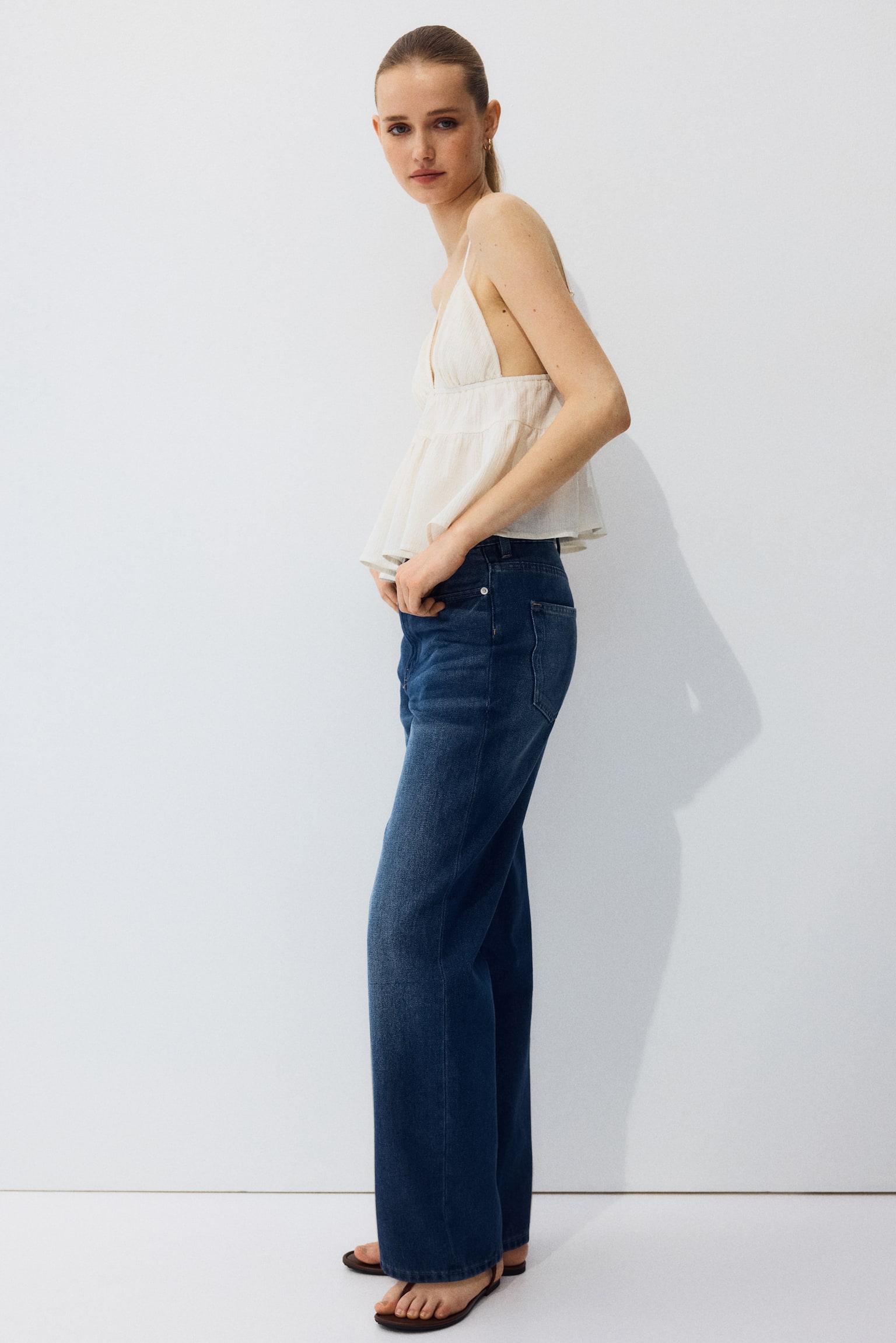 Straight High Jeans - Albastru-denim închis/Negru/Alb - 6