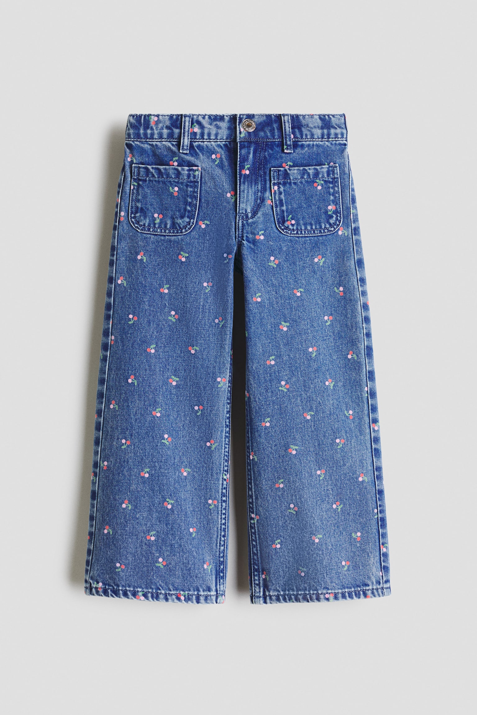 Wide Leg Print Jeans - Denim blue/Cherries