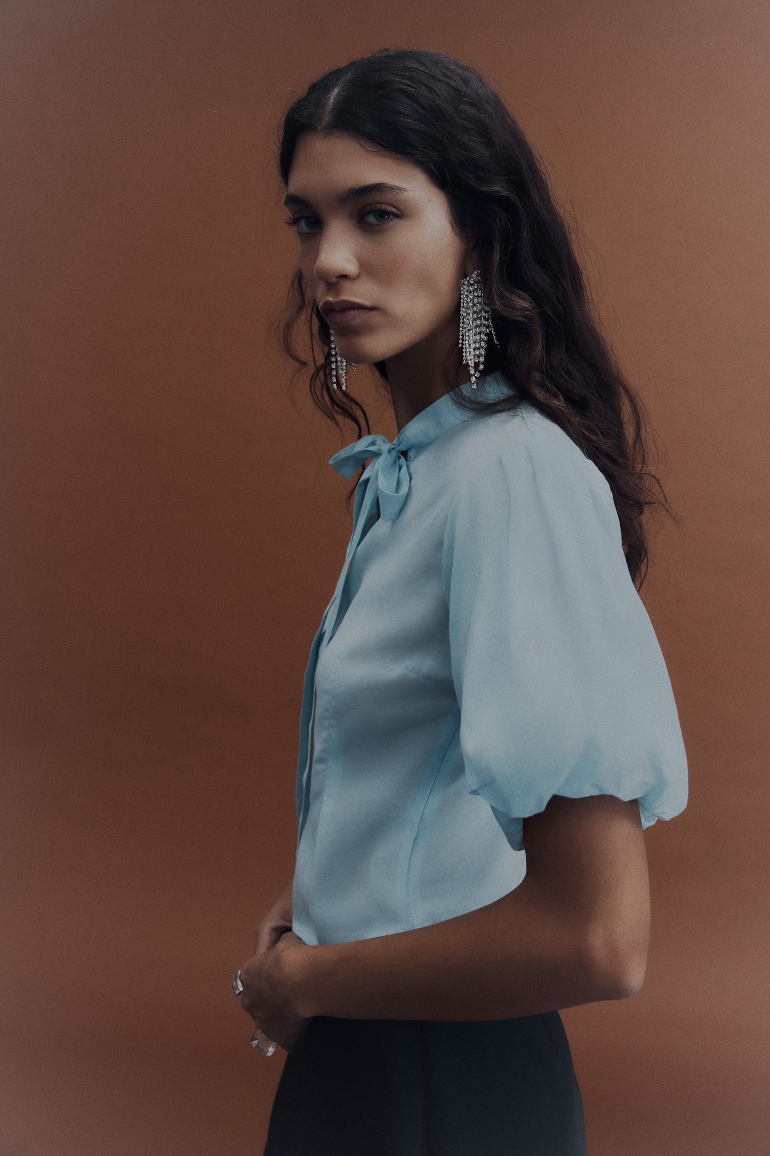 Puff-sleeved blouse - Jasnoturkusowy - 2