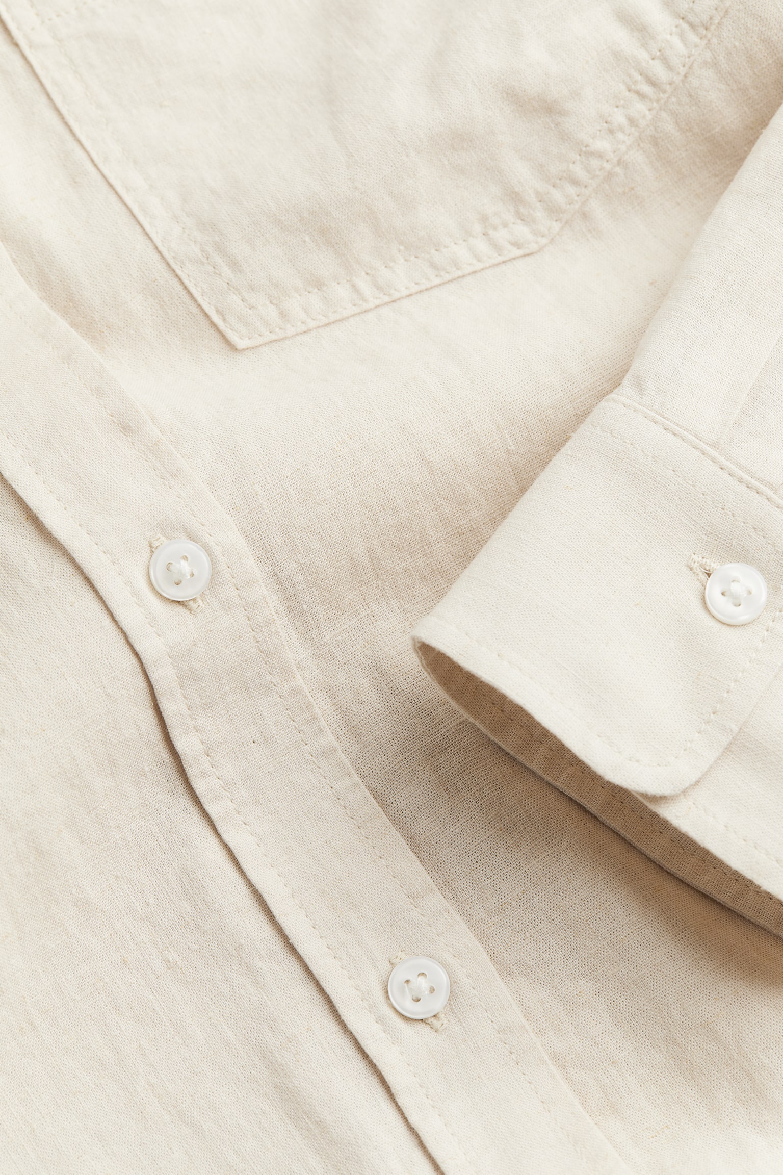 Linen-blend shirt - Light beige/White/Pink - 7