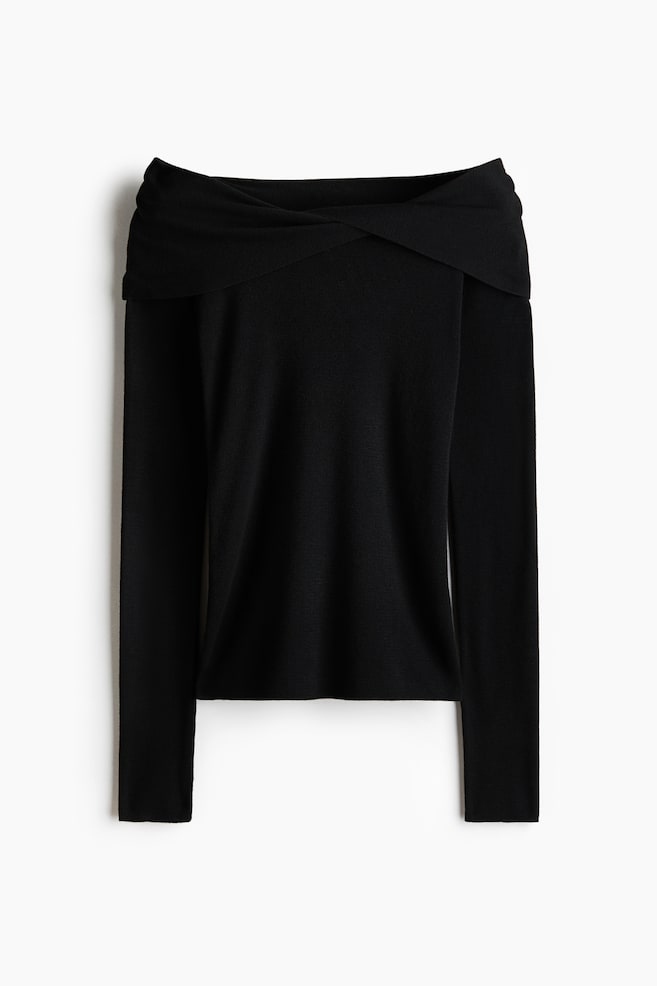 Twist-Detail Off-the-Shoulder Top - Black/Dark brown - 1