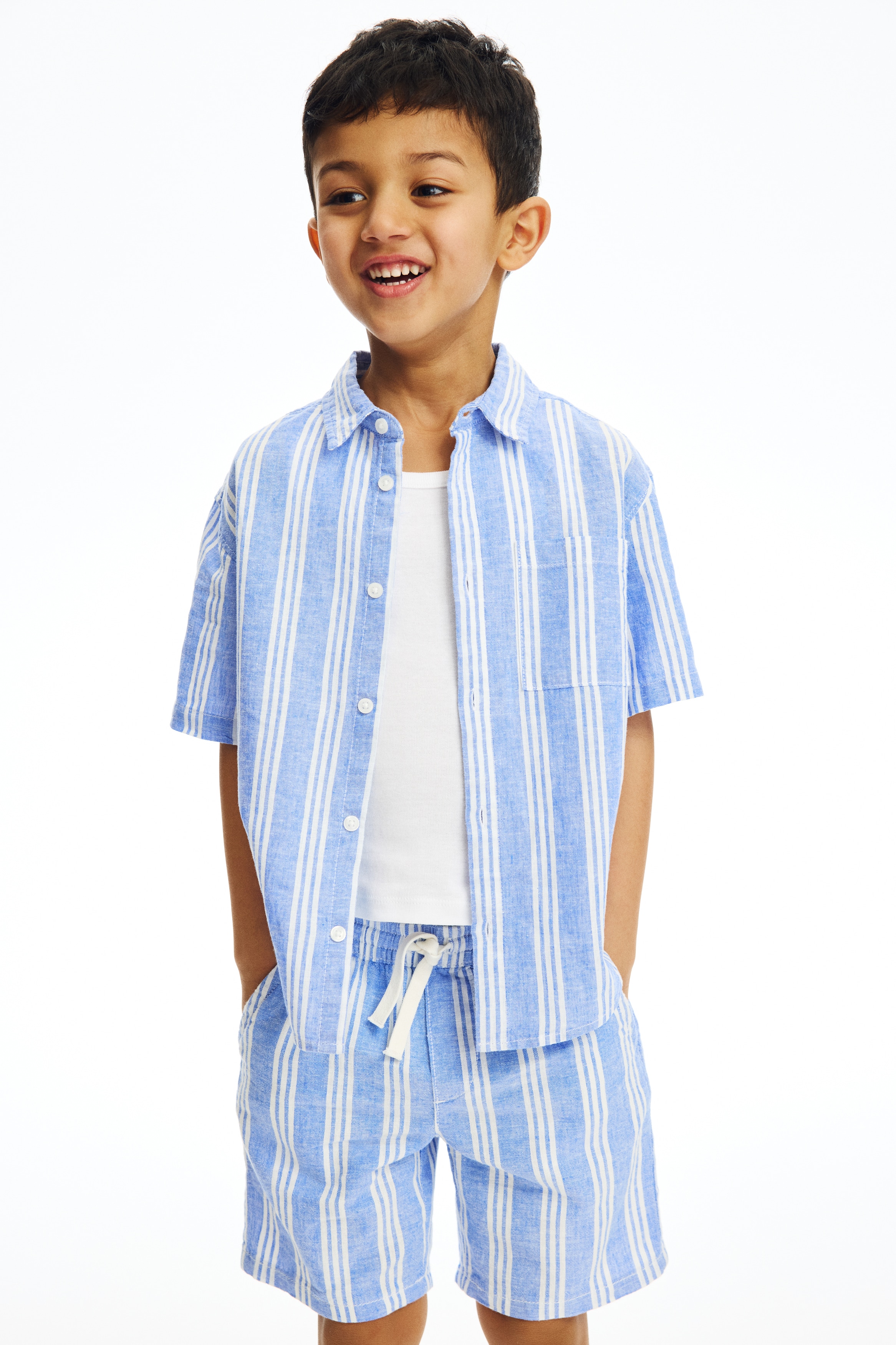 Camisa de manga corta en mezcla de lino
