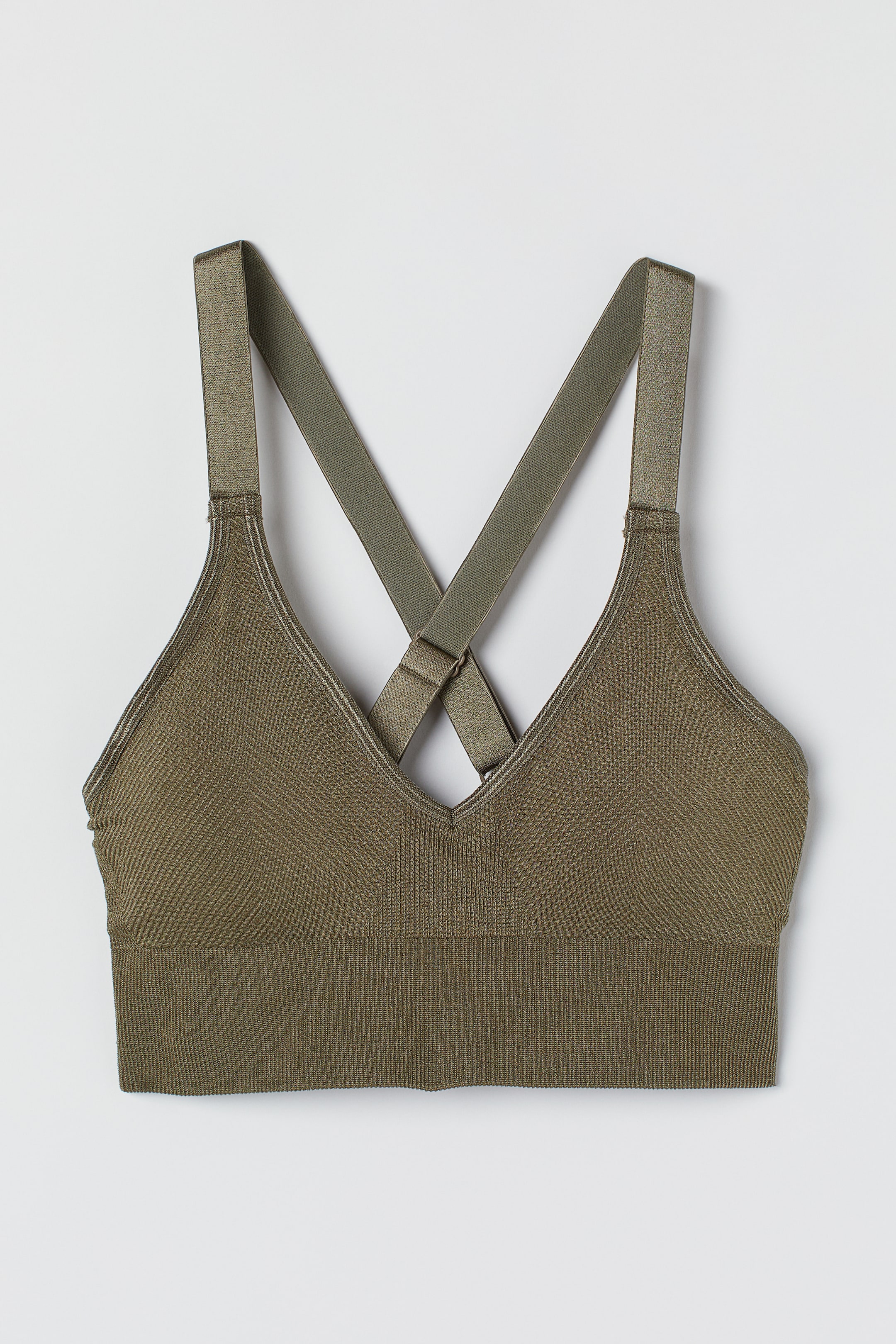 View larger image: Seamless Sports Bra - Dark khaki green - Ladies | H&M US 1
