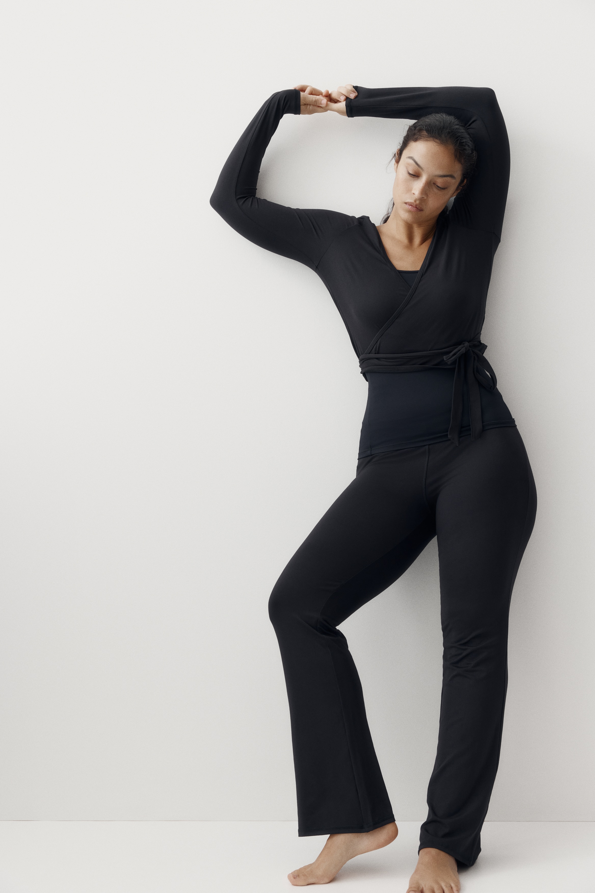 Pantaloni svasati in jersey spazzolato - Nero/Rosa chiaro/Marrone scuro