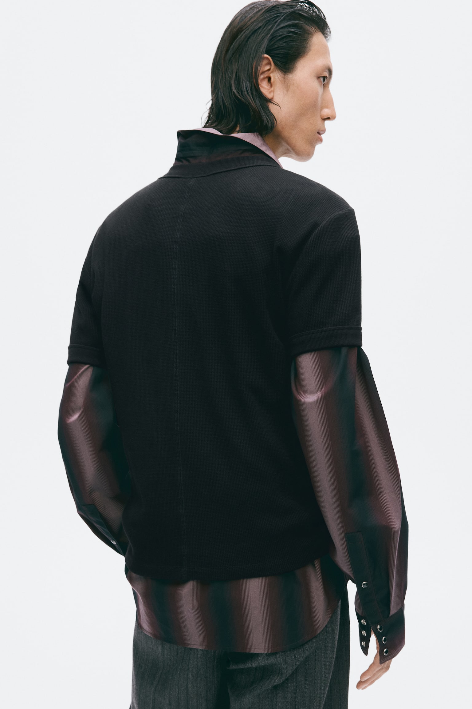 Мужская футболка H&M Slim-Fit Waffled Cotton, цвет: Чёрный — фото 6