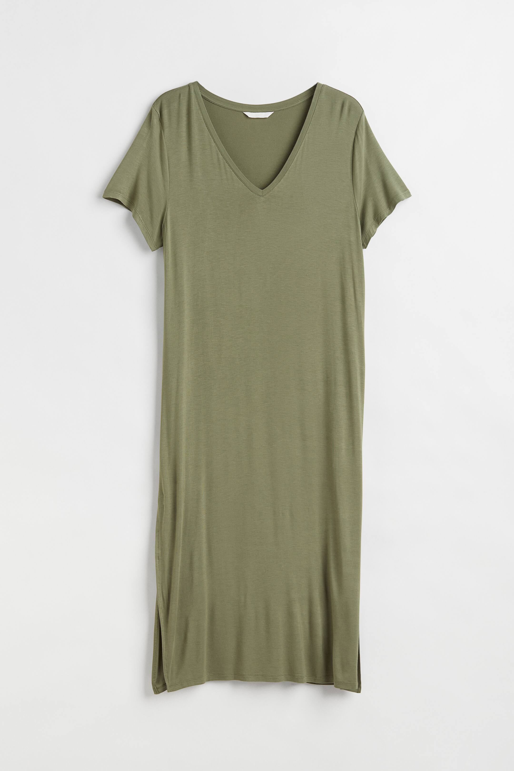 View larger image: H&M+ V-neck T-shirt dress - Khaki green - Ladies | H&M 1