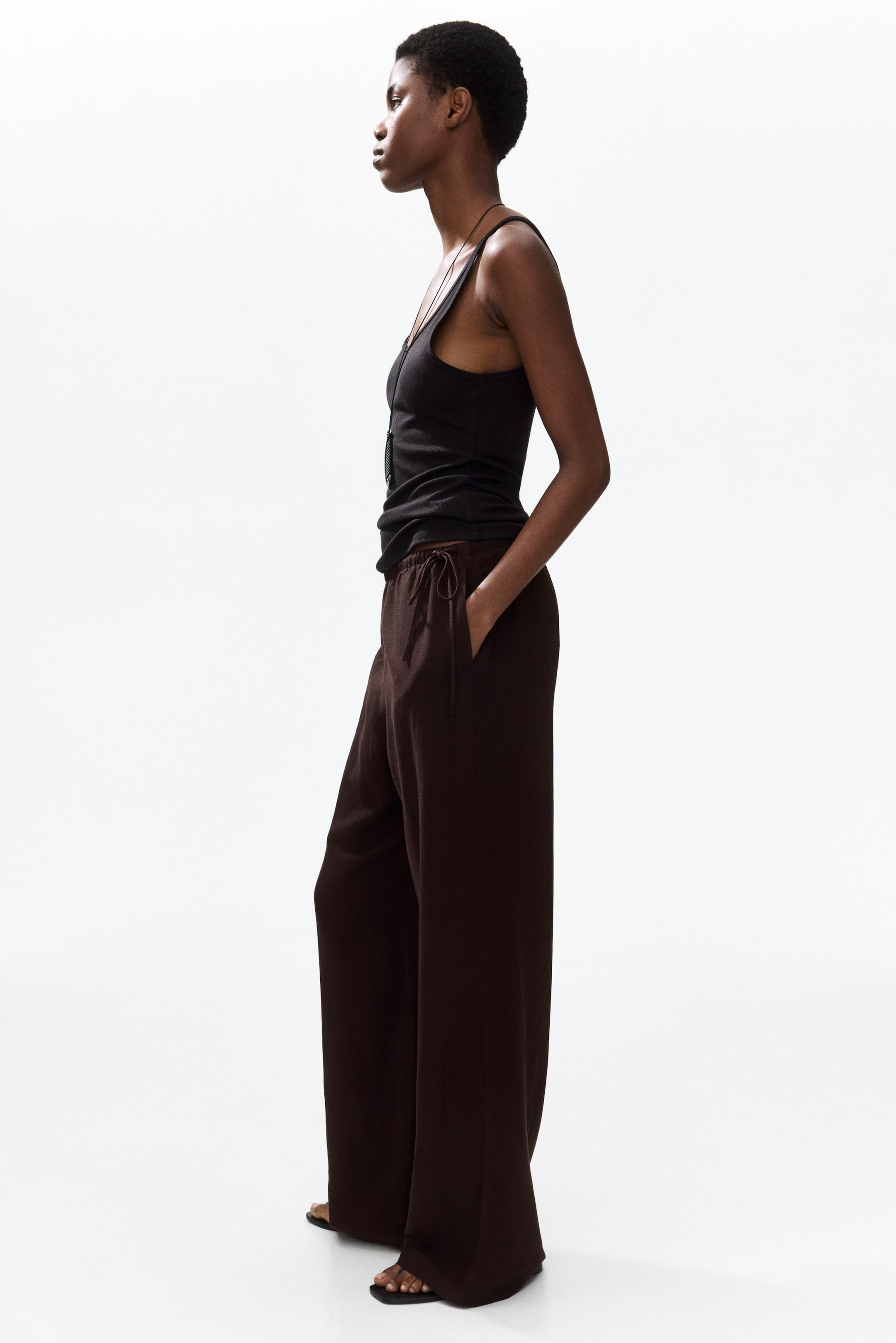 Pantalon à cordon en lin mélangé