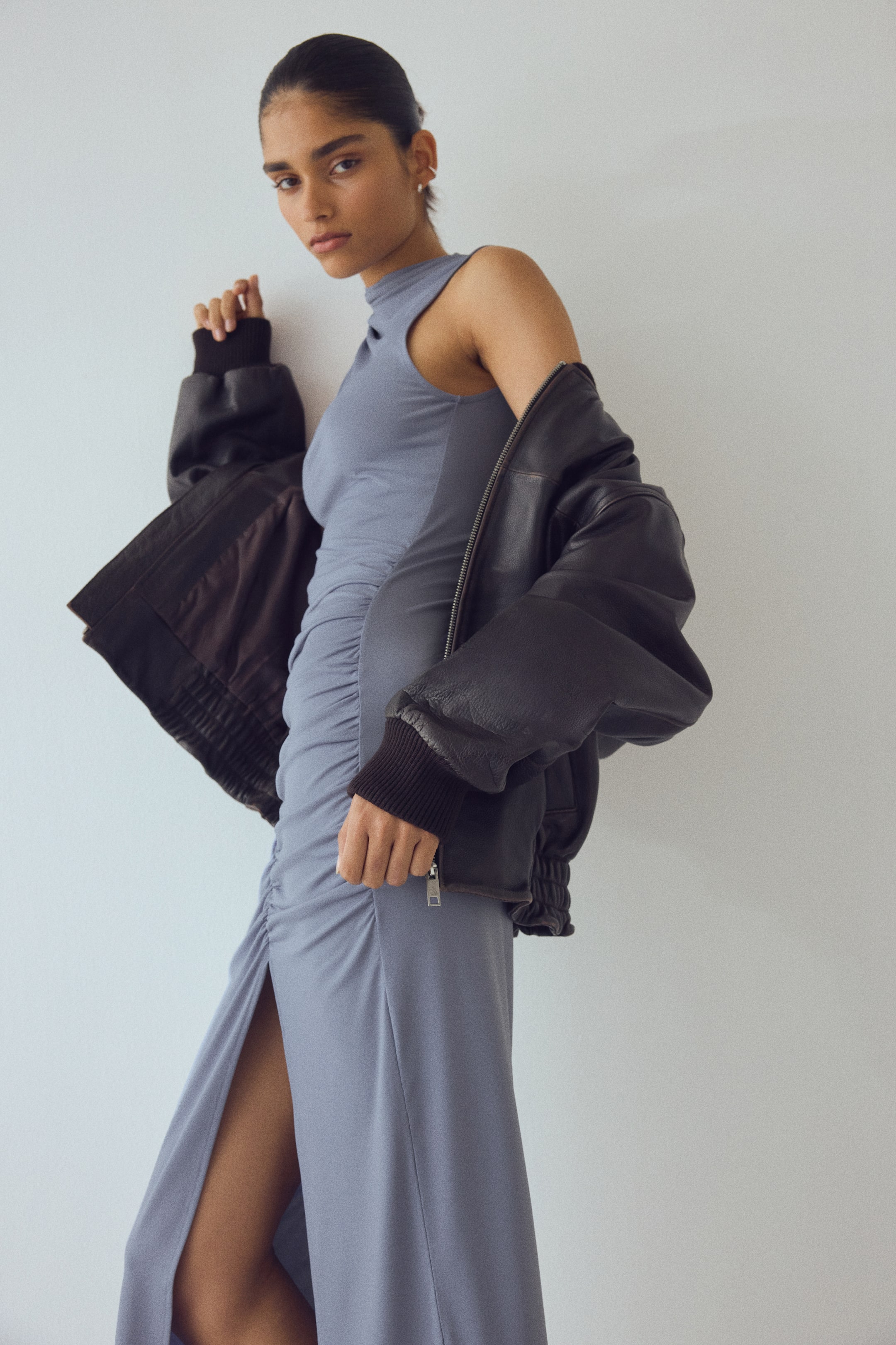 View larger image: Draped jersey dress - Dusty blue - Ladies | H&M IN 1
