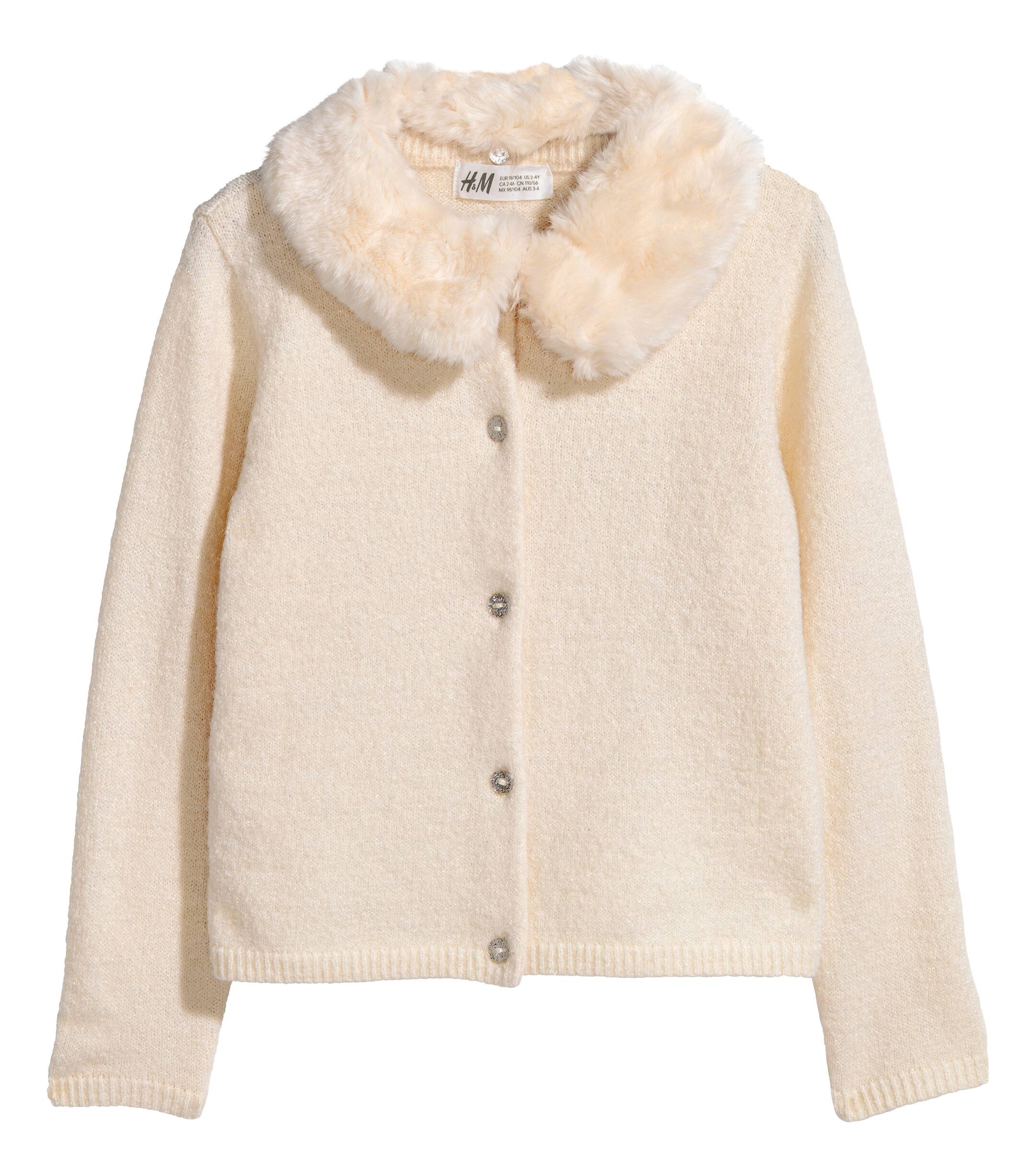 View larger image: Cardigan with faux fur collar - Natural white - Kids | H&M GB 1