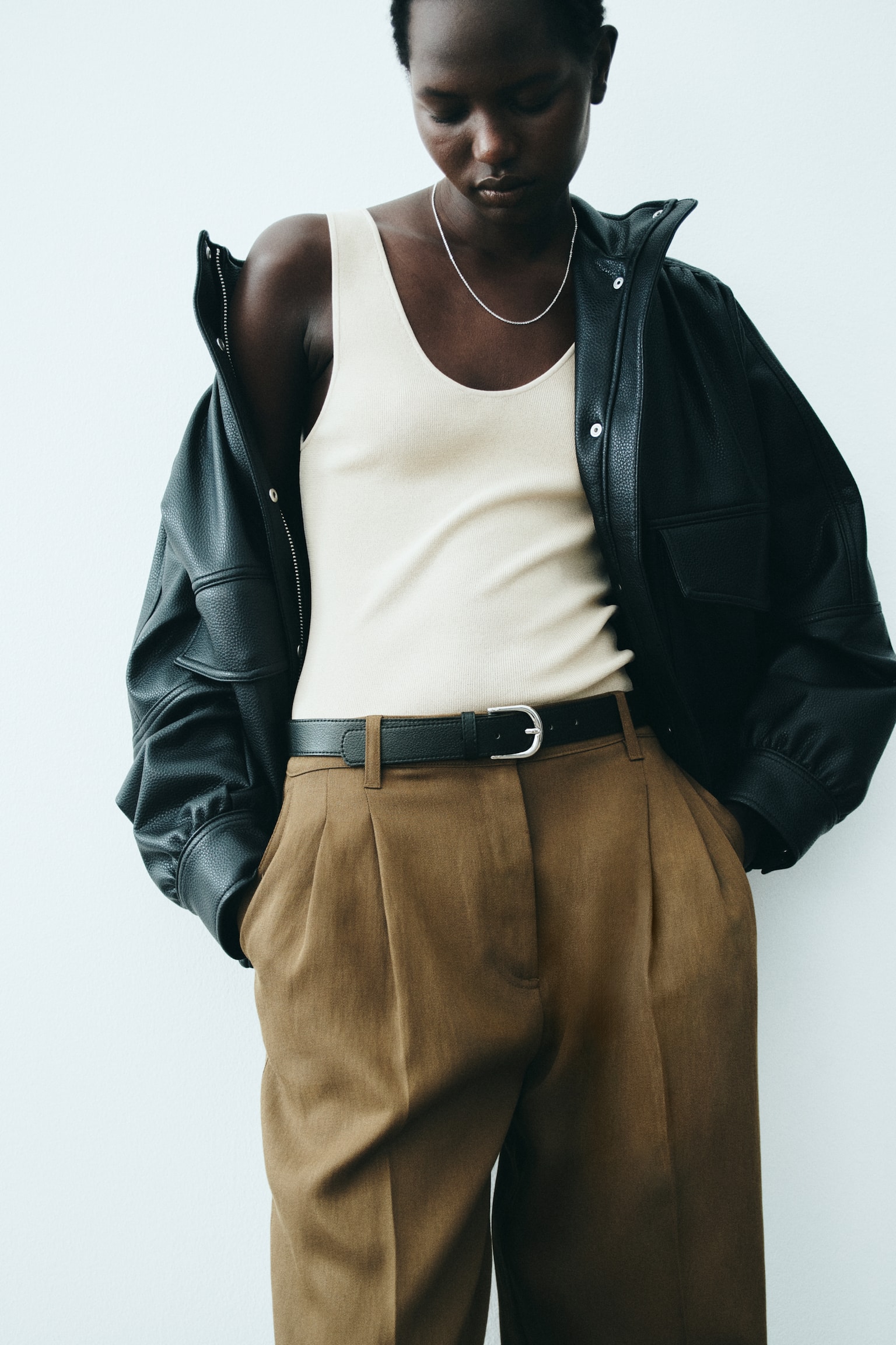 Linen-blend tailored trousers - Dark olive green/Dark dusty pink - 1