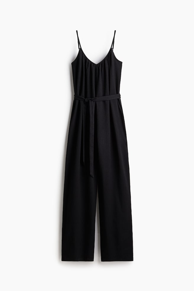 Tie-Belt Jumpsuit - Black/Cream/striped - 1