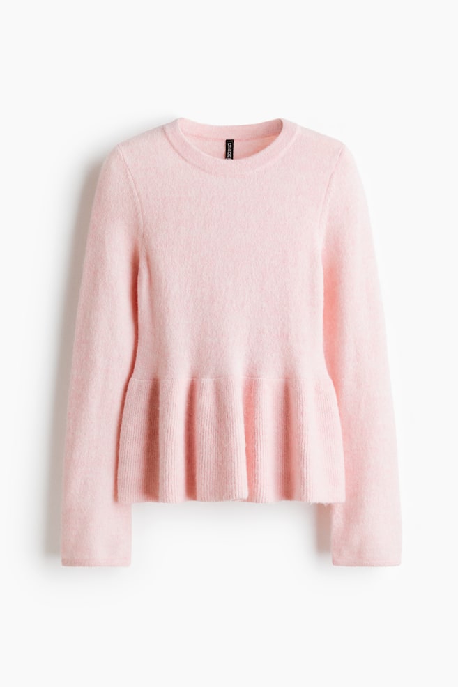 Pullover con peplum - Rosa chiaro mélange/Grigio mélange/Beige chiaro - 1