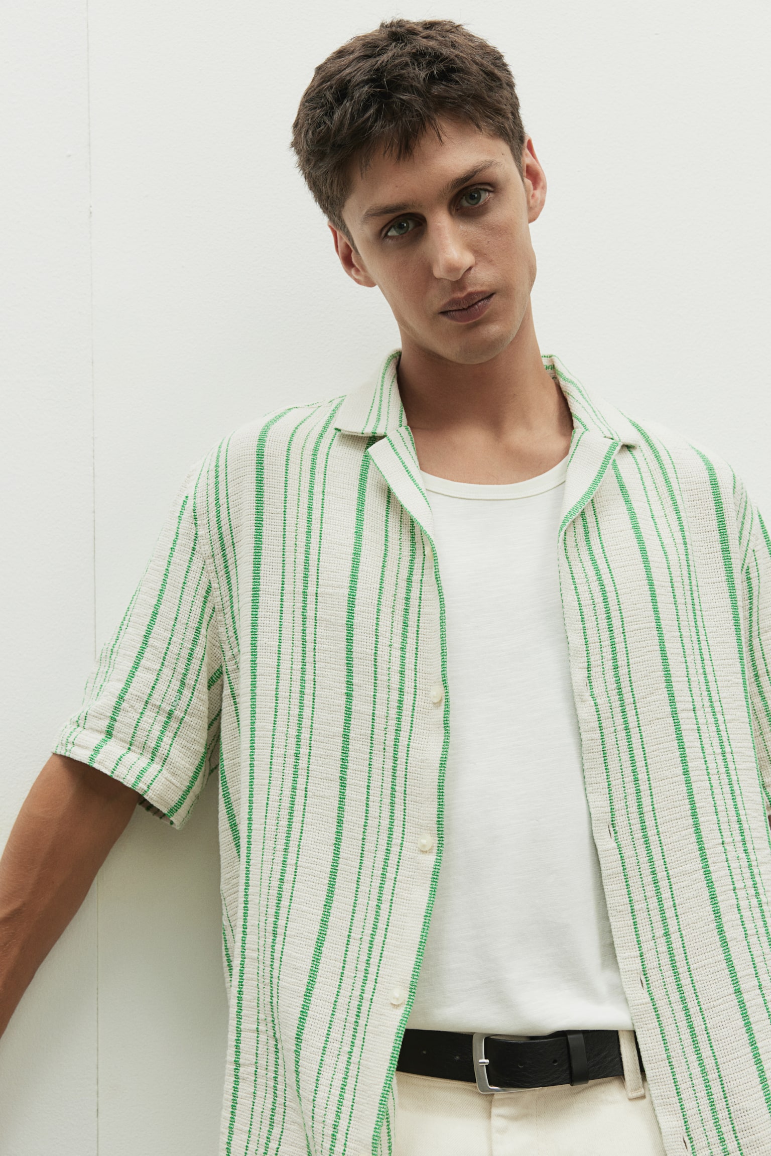 Regular Fit Resort Shirt - Beige/Green stripe/Beige/Black stripe - 1