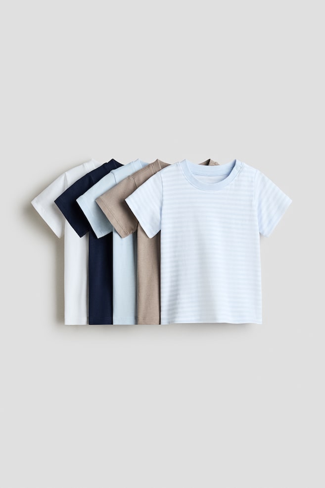 5-pack cotton T-shirts - Light blue/beige/Light pink/mint green/Khaki green/dark gray - 1