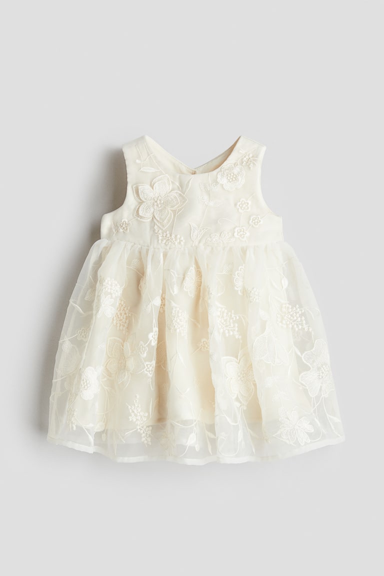 Light pink/floral Embroidered Organza Dress for kids | H&M US
