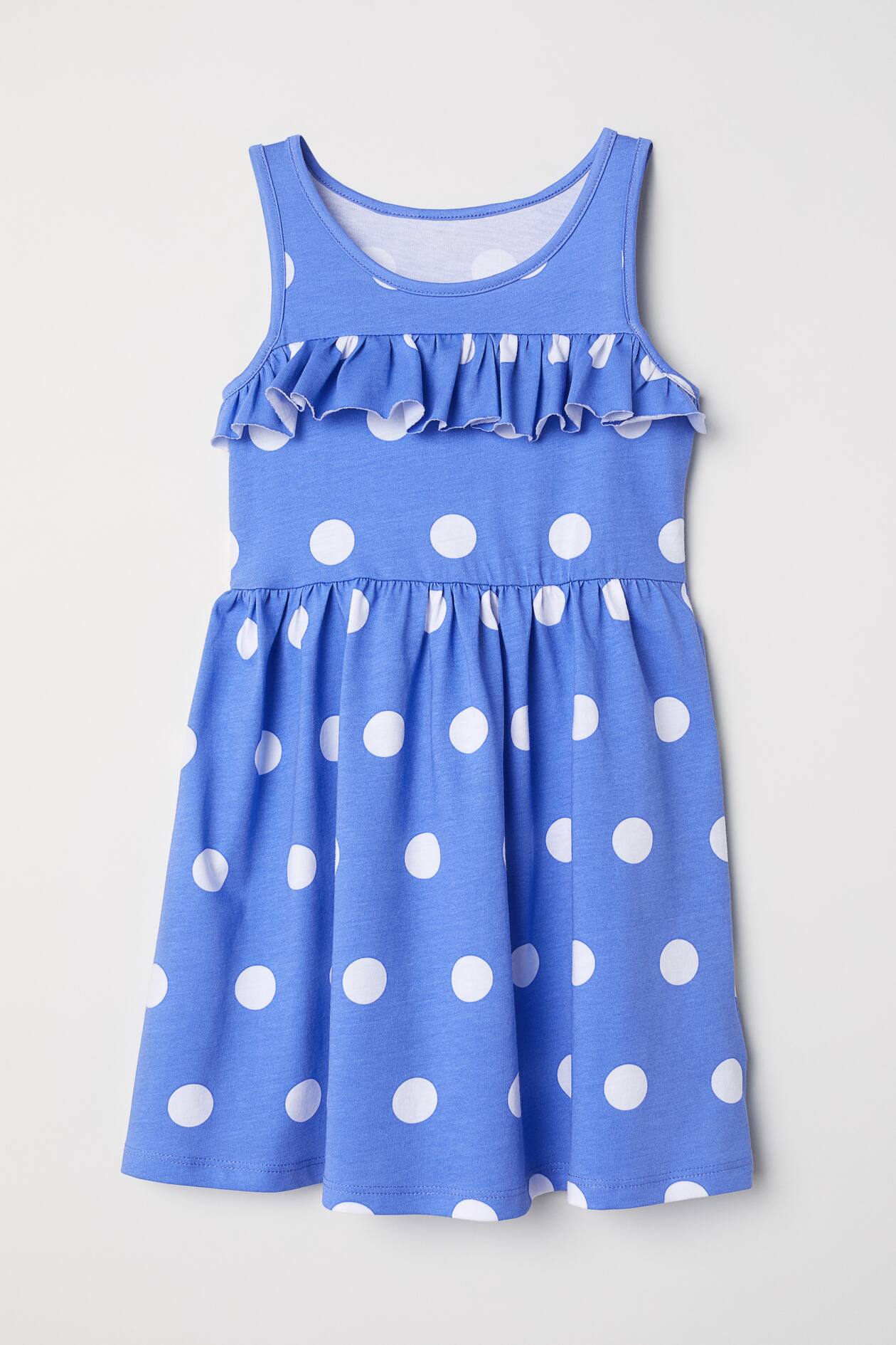 Jersey dress with a frill - Sleeveless - Blue/Spotted - Kids | H&M GB