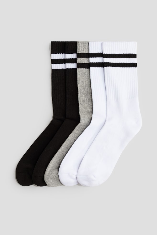 5-pack Ribbed Terry Socks - Black/white/Blue/white/White/black/White/Black/NASA/White/black - 1