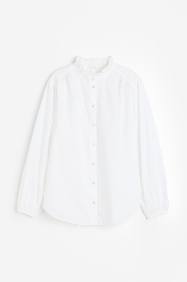 Frill-trimmed cotton blouse - White/Blue/Striped - 2