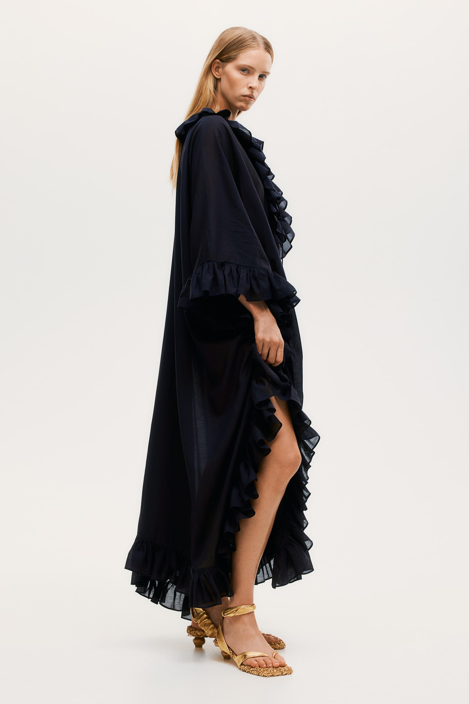 Robe caftan ruchée - Noir - 4