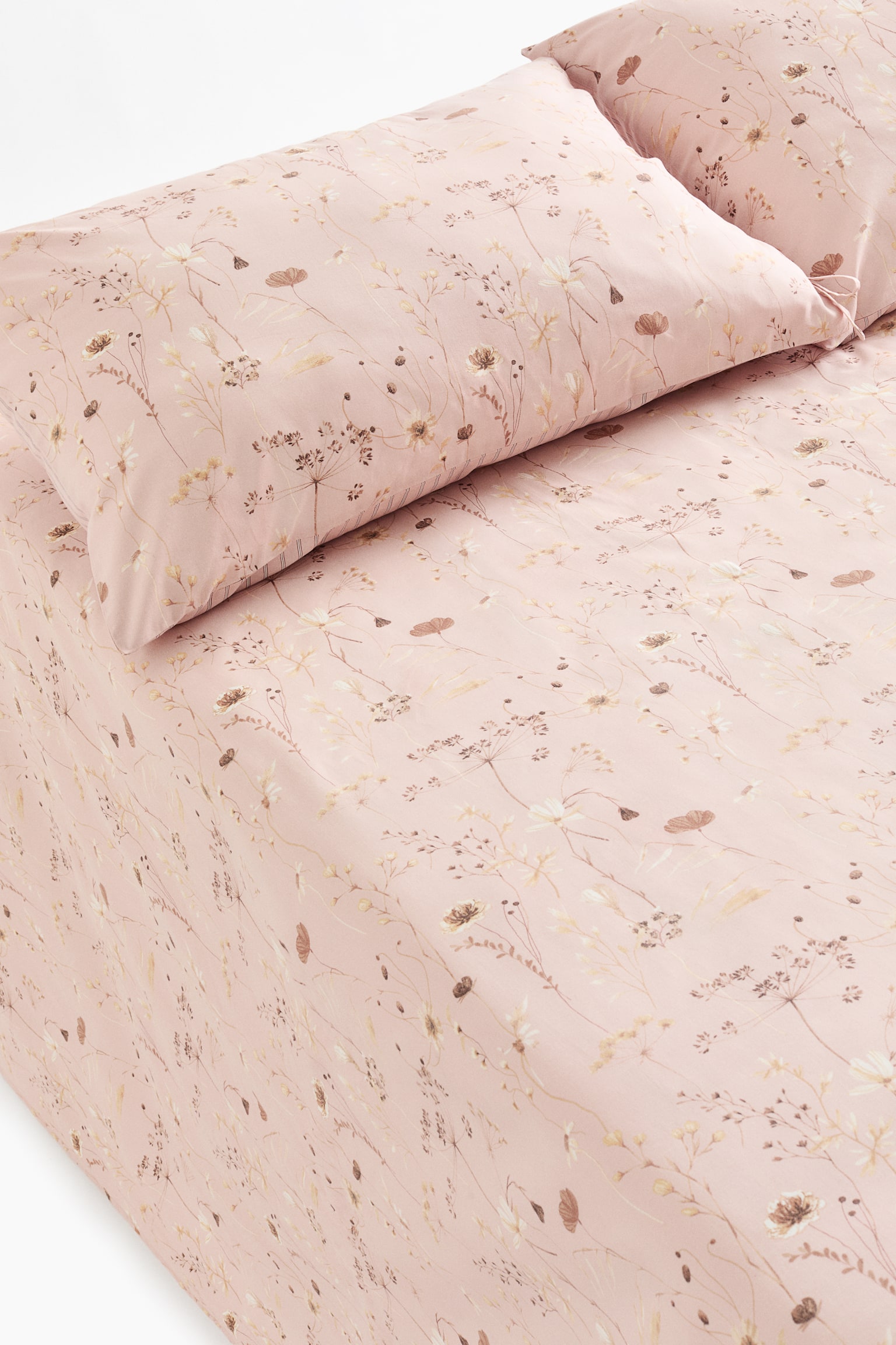 Floral queen bed sheet set - Powder pink/Floral/Light beige/Floral