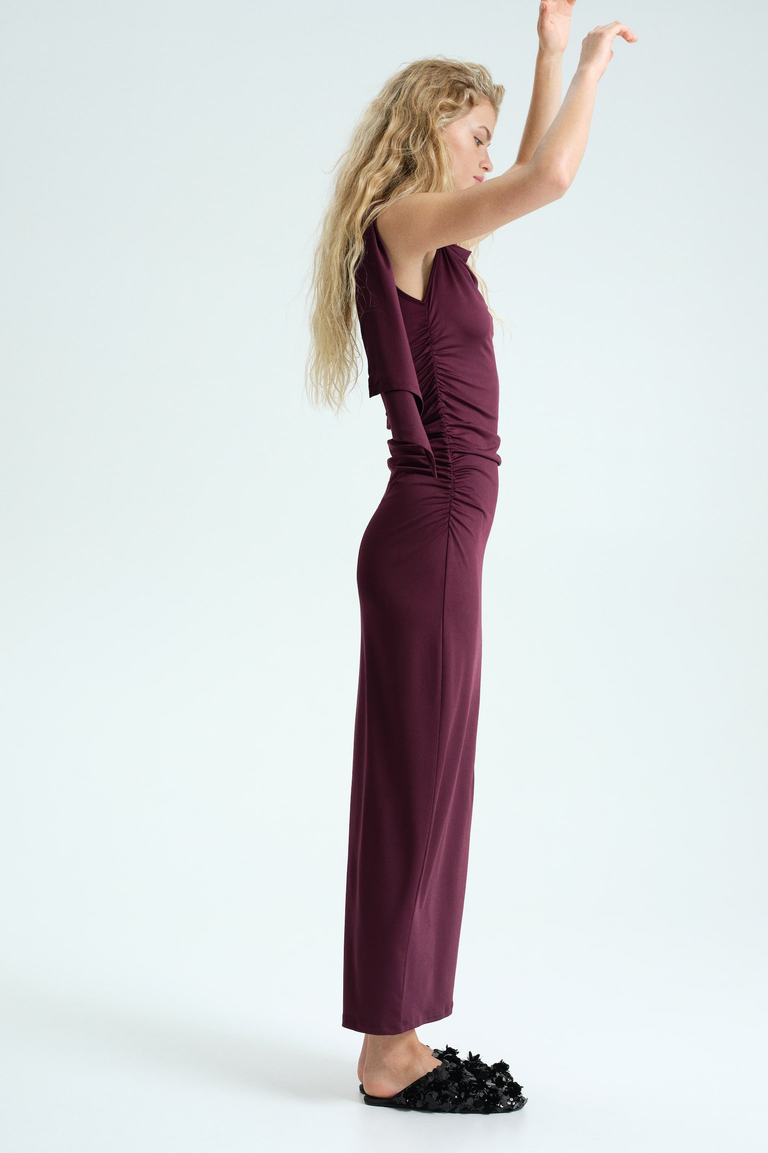Draped one-shoulder dress - Plum - 4