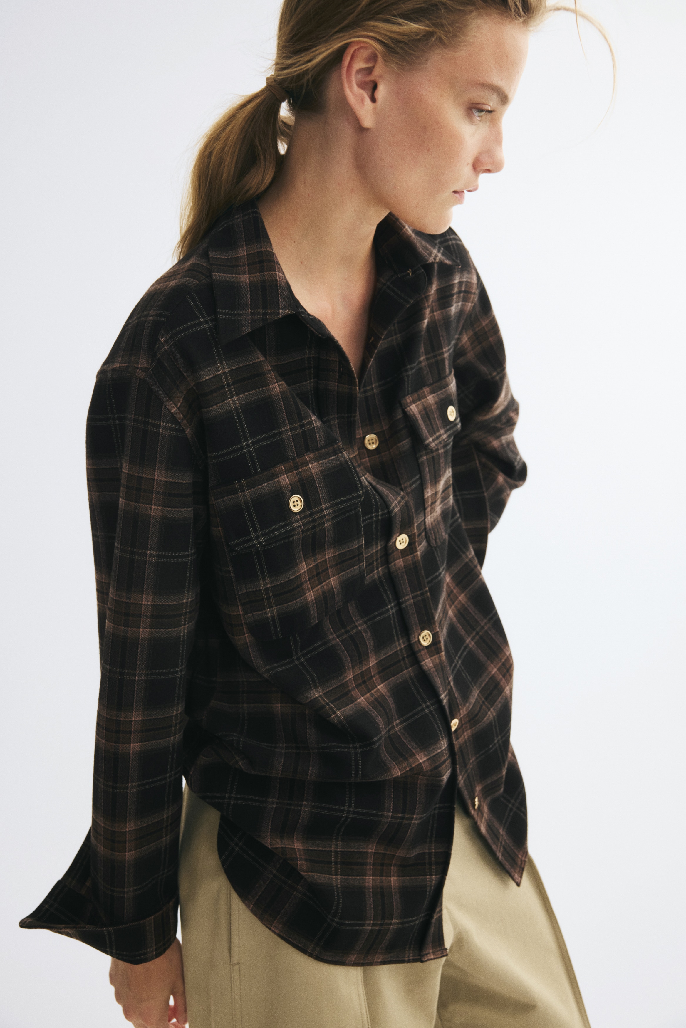 Oversize Flanel Gömlek - Koyu kahverengi/Kareli