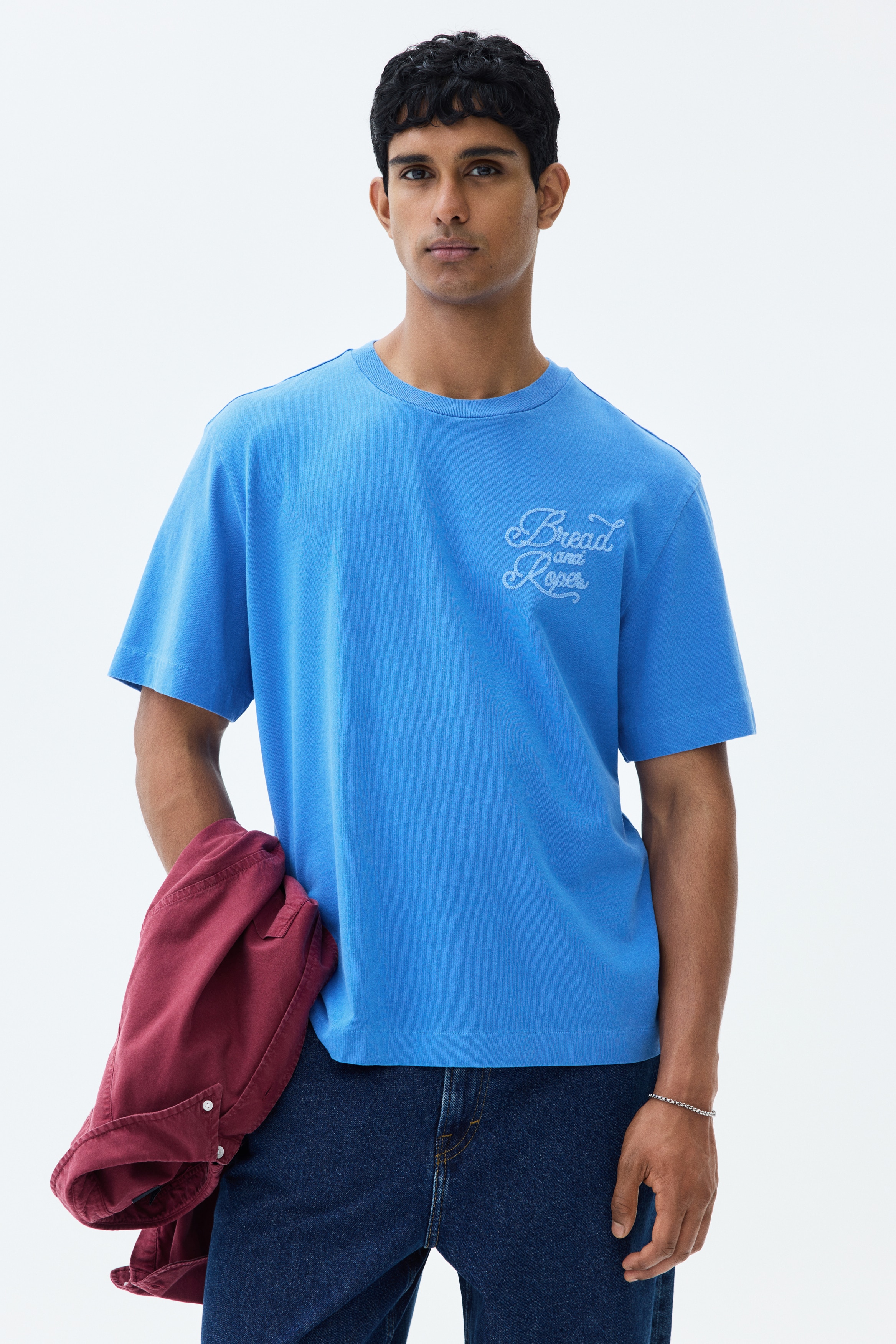 Regular Fit Embroidered-motif T-shirt - Bright blue/Bread and Ropes/Brown/Bread And Ropes
