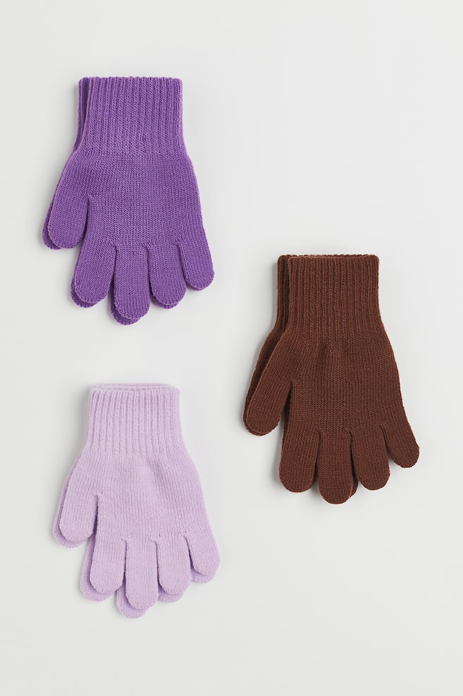 3-pack gloves - Light purple/Plum/Navy blue/Pink/Light grey marl - 1