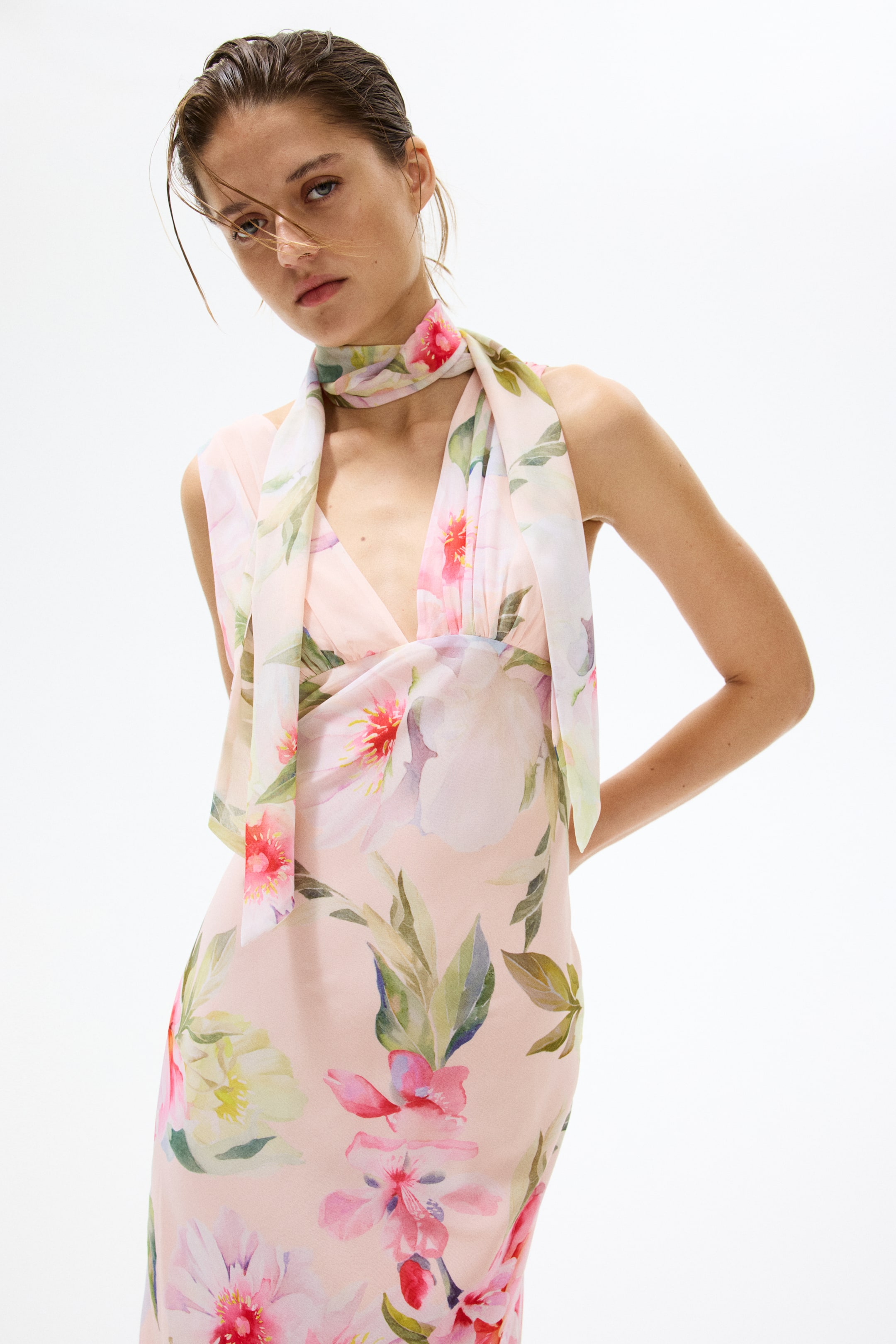 Scarf-Detail Chiffon Dress