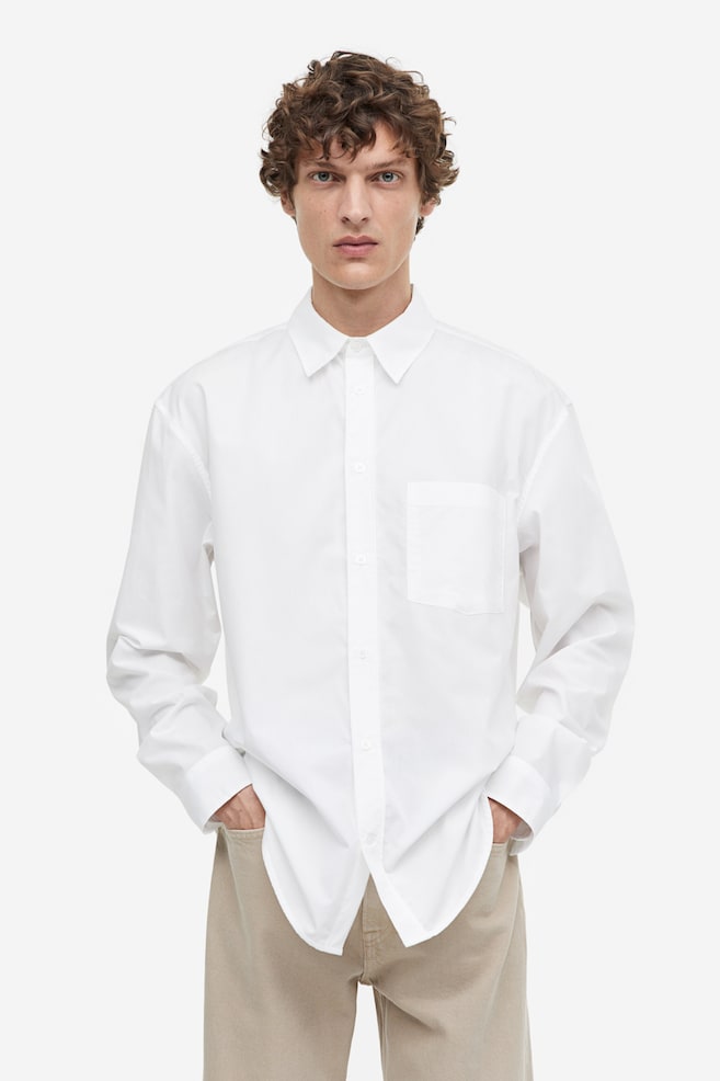 Skjorte i poplin Relaxed Fit - Hvid/Lyseblå/Stribet - 1