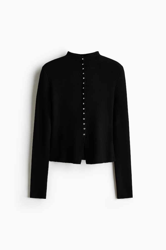Mock Turtleneck Cardigan - Black - 1