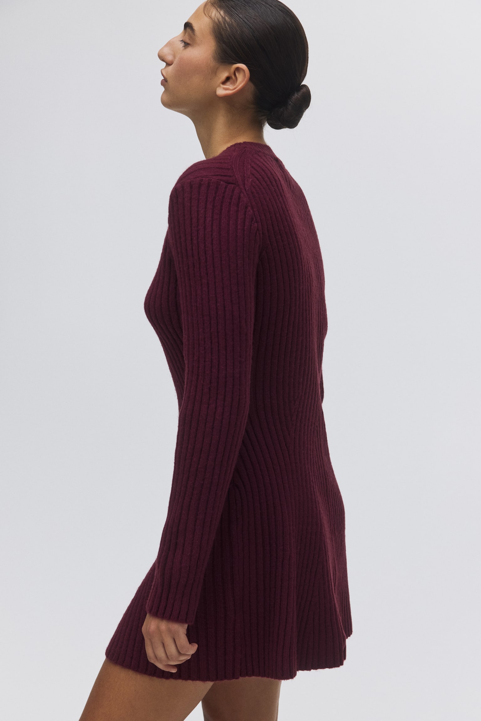 Rib-knit dress - Burgundy/Light beige/Dark grey marl/Light brown/Dark khaki green/Dark brown/Grey marl/Powder pink - 6