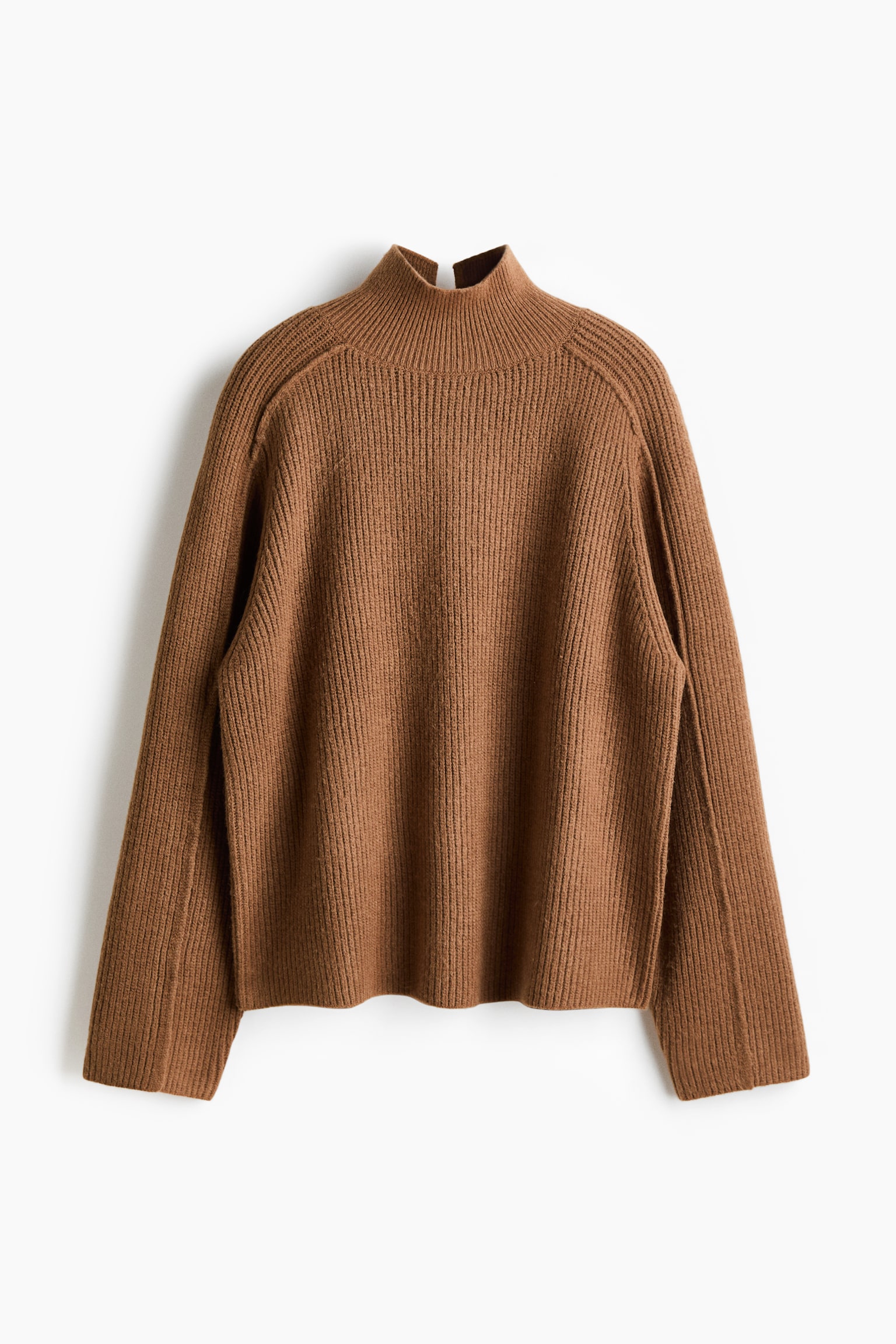 Pull en maille côtelée avec col cheminée - Marron/Beige clair