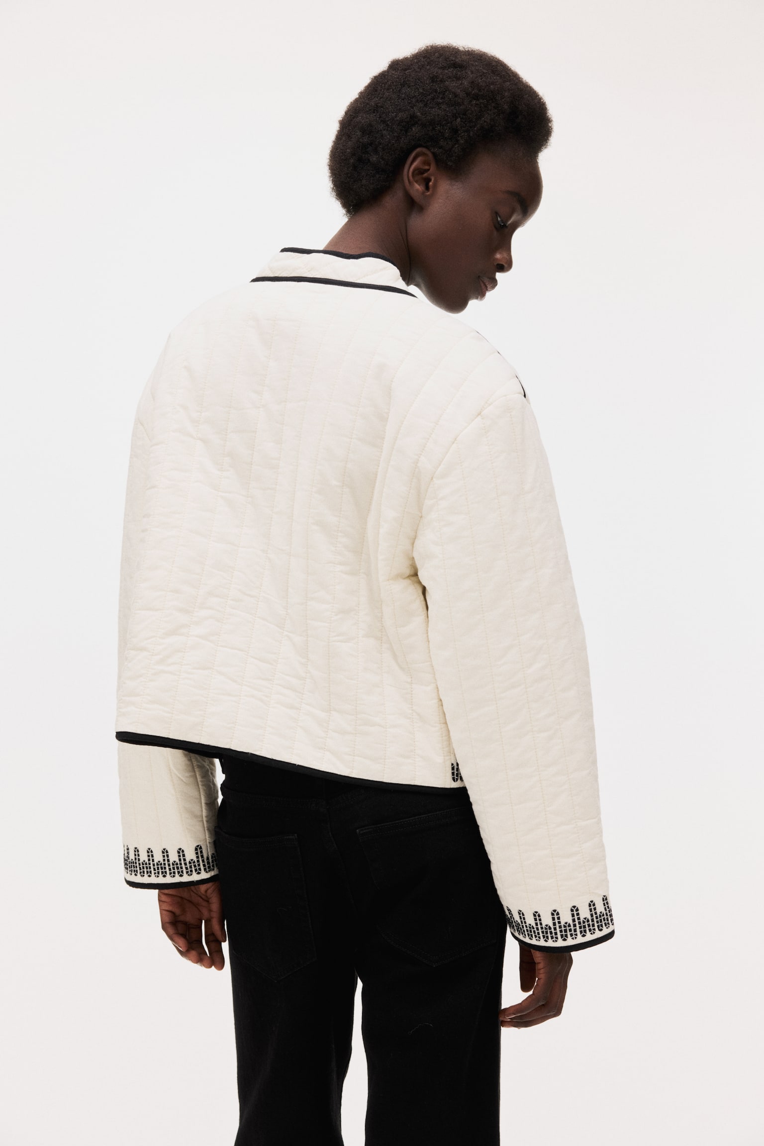 Embroidered cotton jacket - Cream - 5