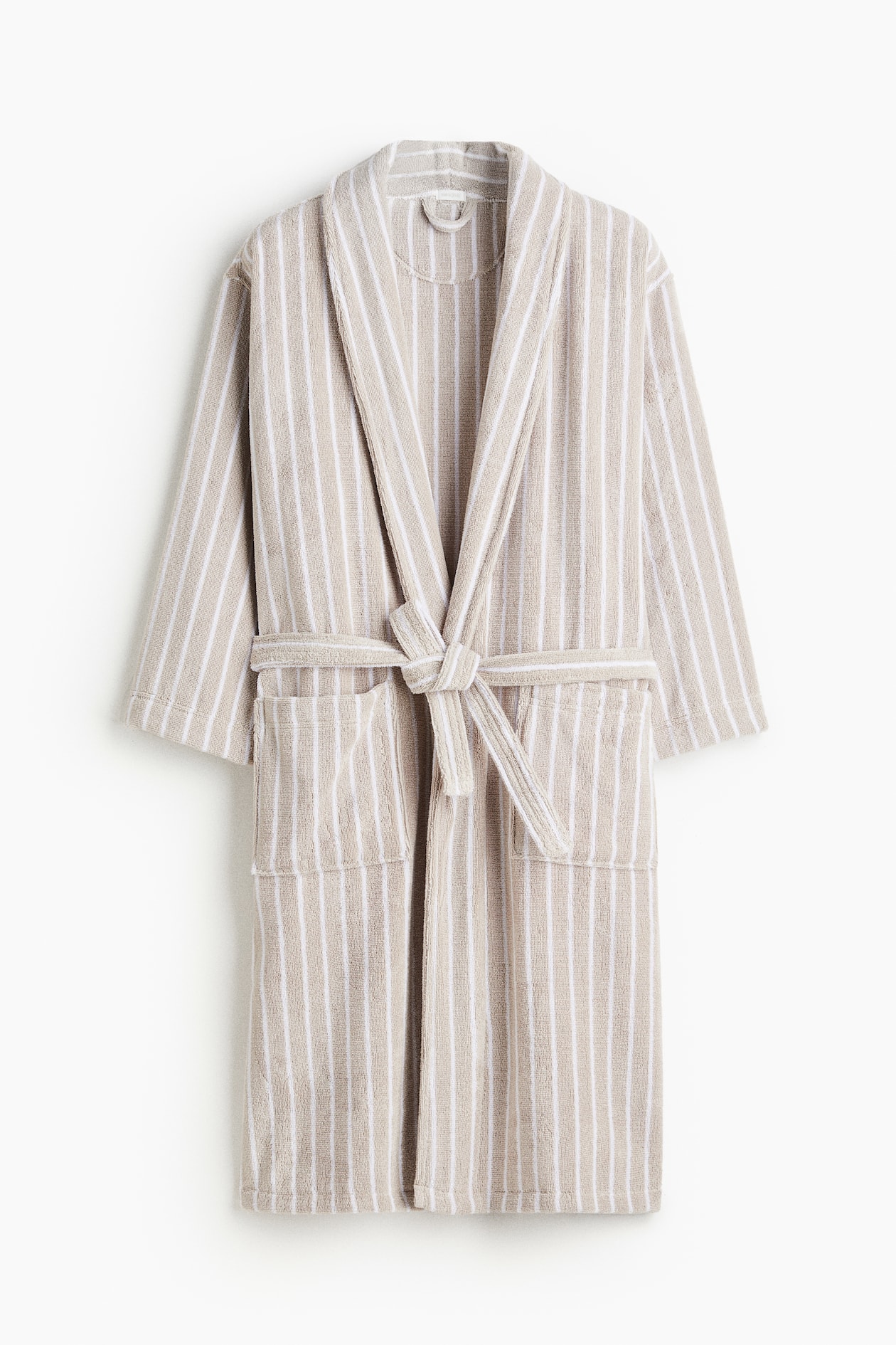 Robe de chambre en coton éponge - Beige clair/rayé - Home All | H&M FR