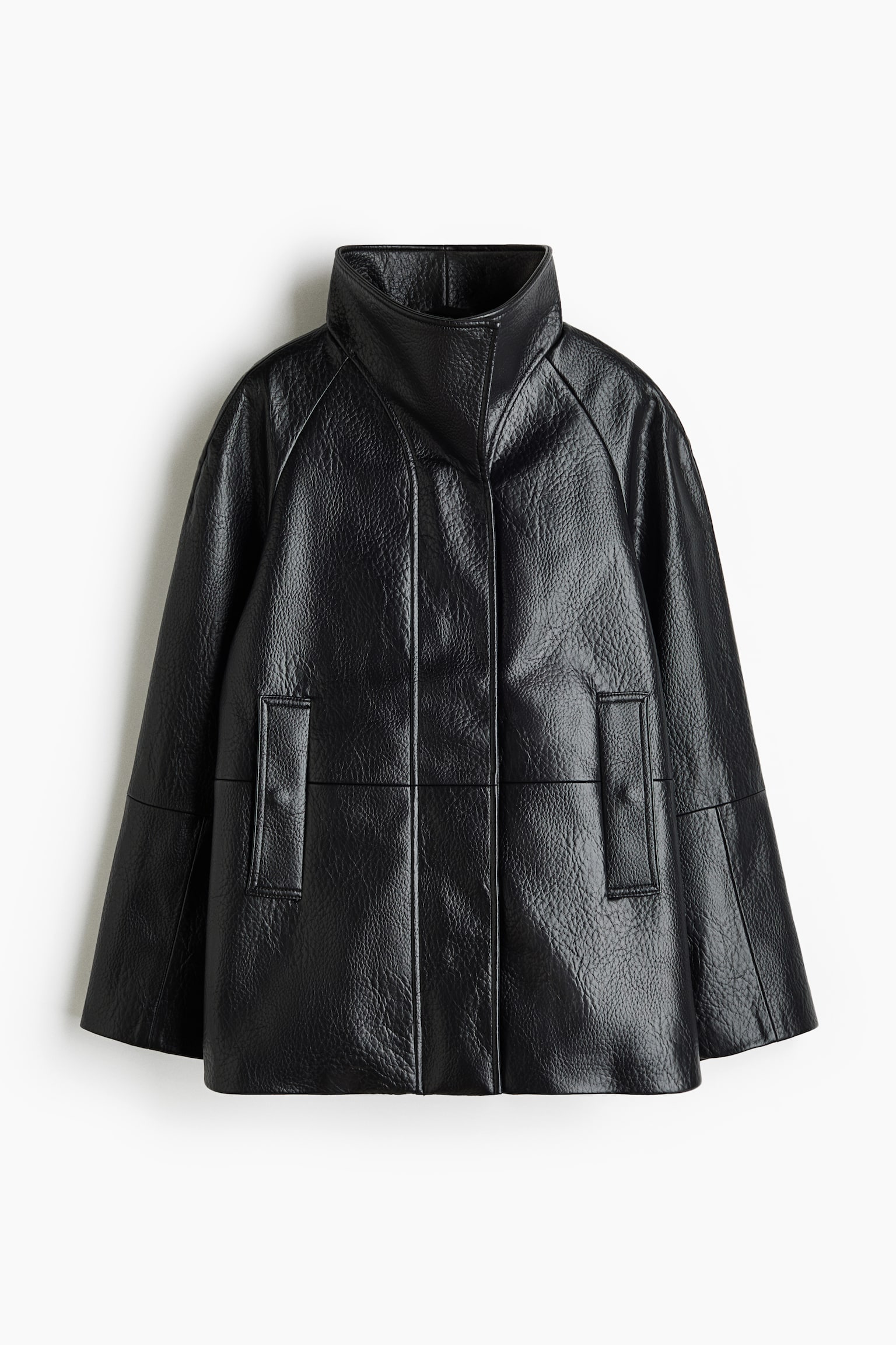 Женская куртка H&M Coated Funnel-Collar, цвет: Чёрный — фото 1