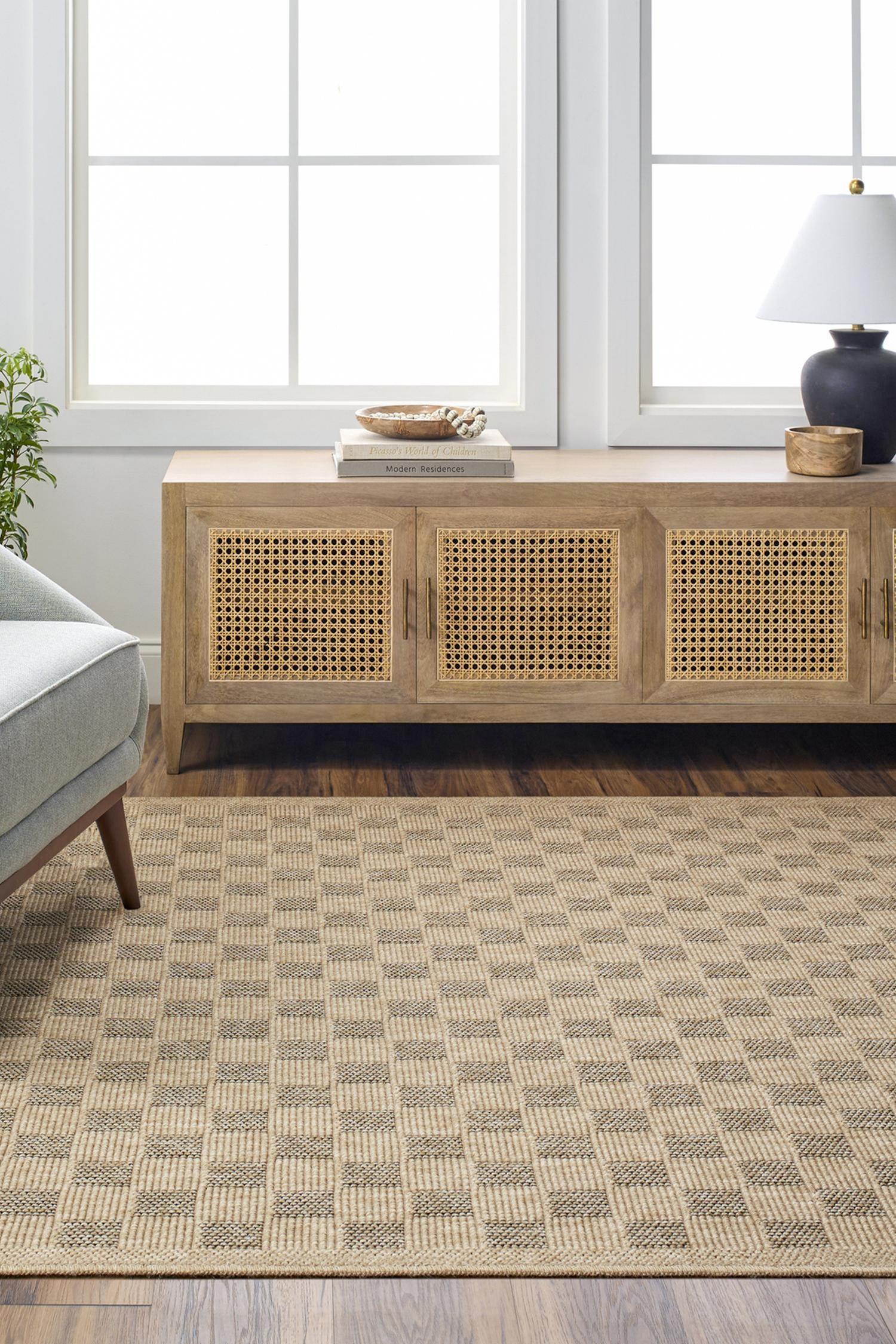 In- & Outdoor Cottage Jute-look Checkered Area Rug - Light Brown