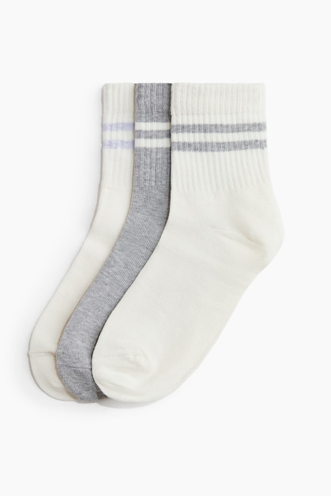 3-pack socks - Ivory/Grey marl/White/Ivory/Beige marl/Dark beige/Dark brown/White/Black - 1