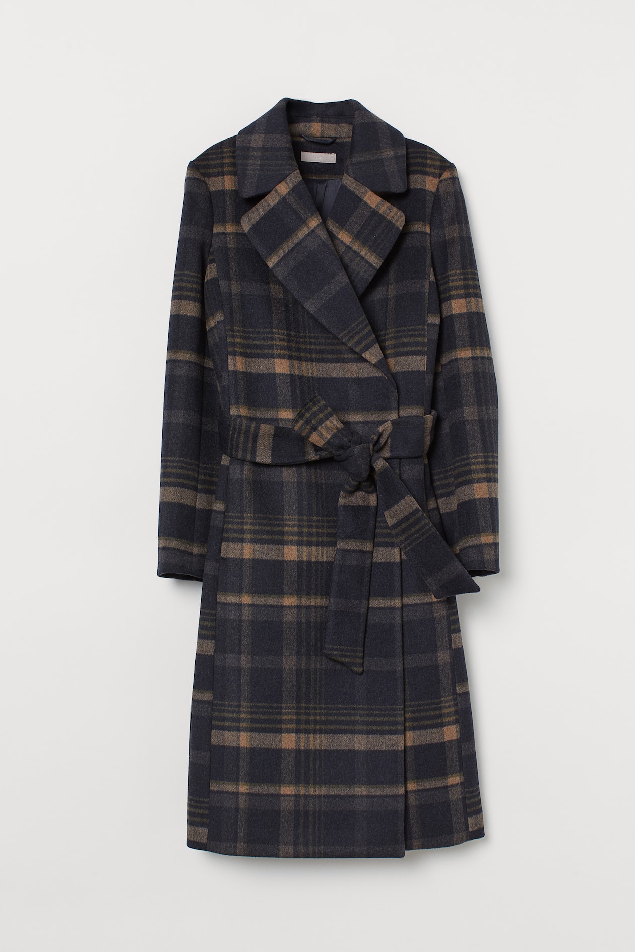 Wool-blend coat - Dark blue/Checked - Ladies | H&M GB