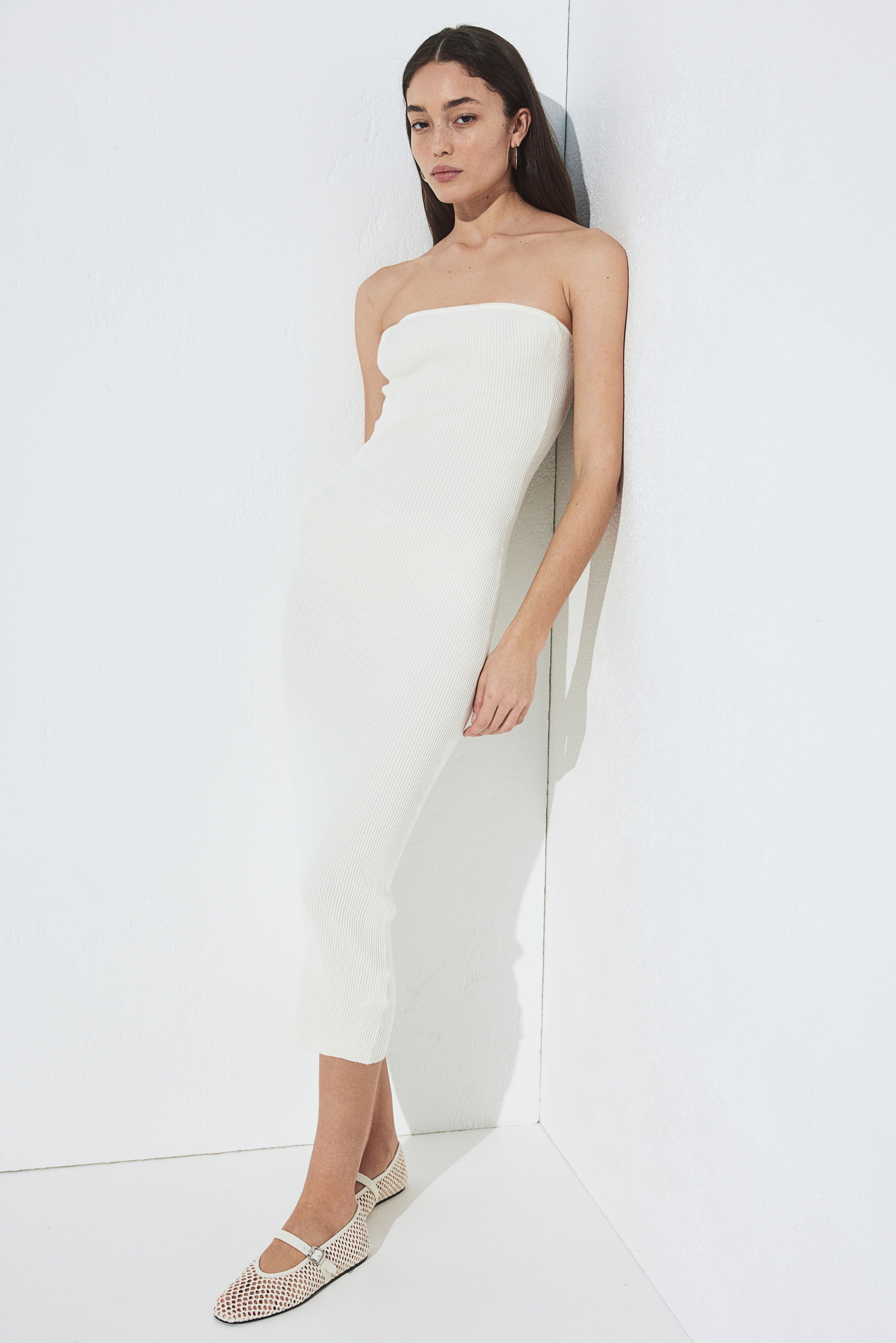 Ribbed Tube Dress - Sleeveless - Midi - Cream - Ladies | H&M US