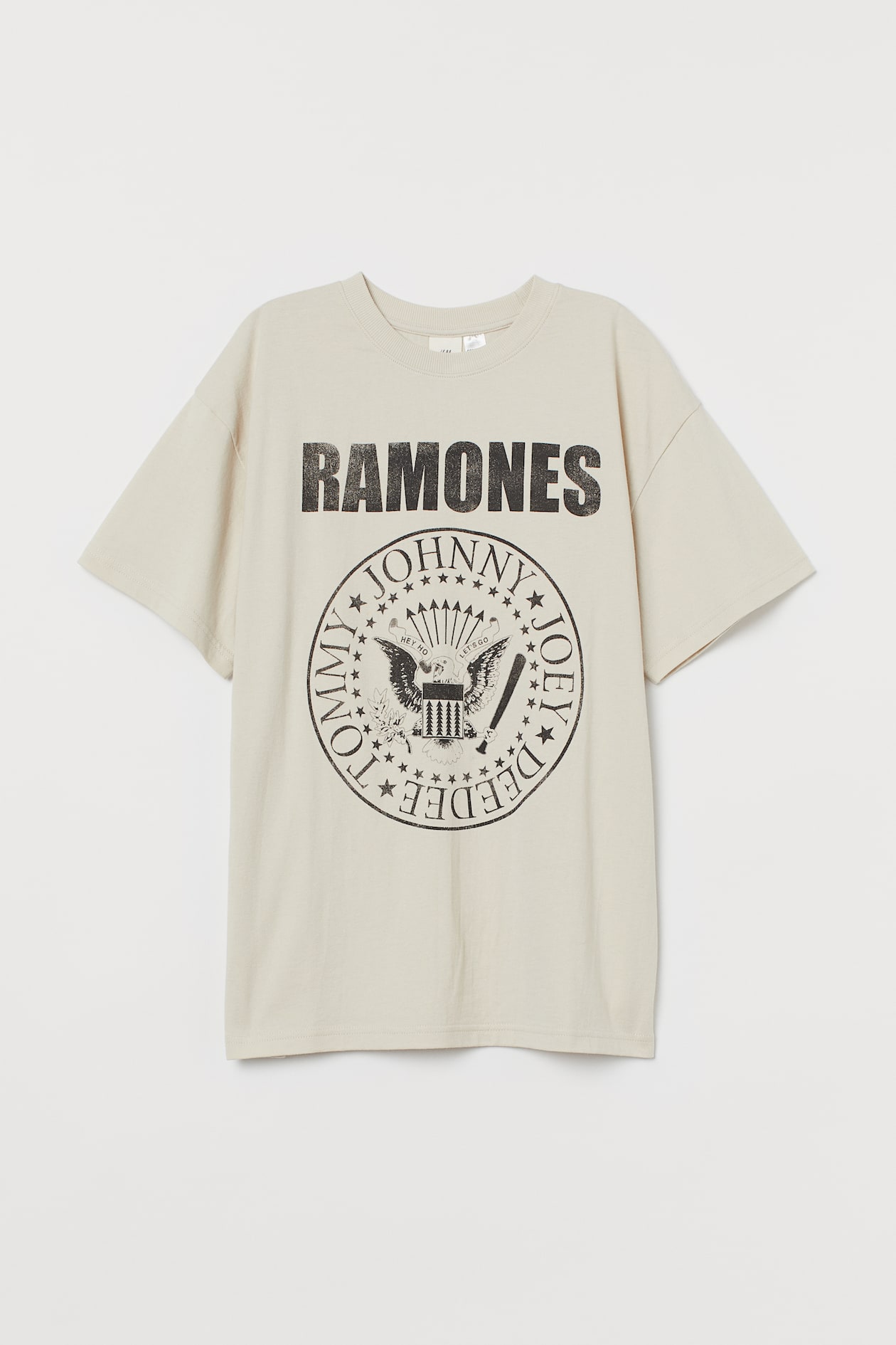 Oversize-T-Shirt mit Druck - Rundausschnitt - Kurzarm - Hellbeige 